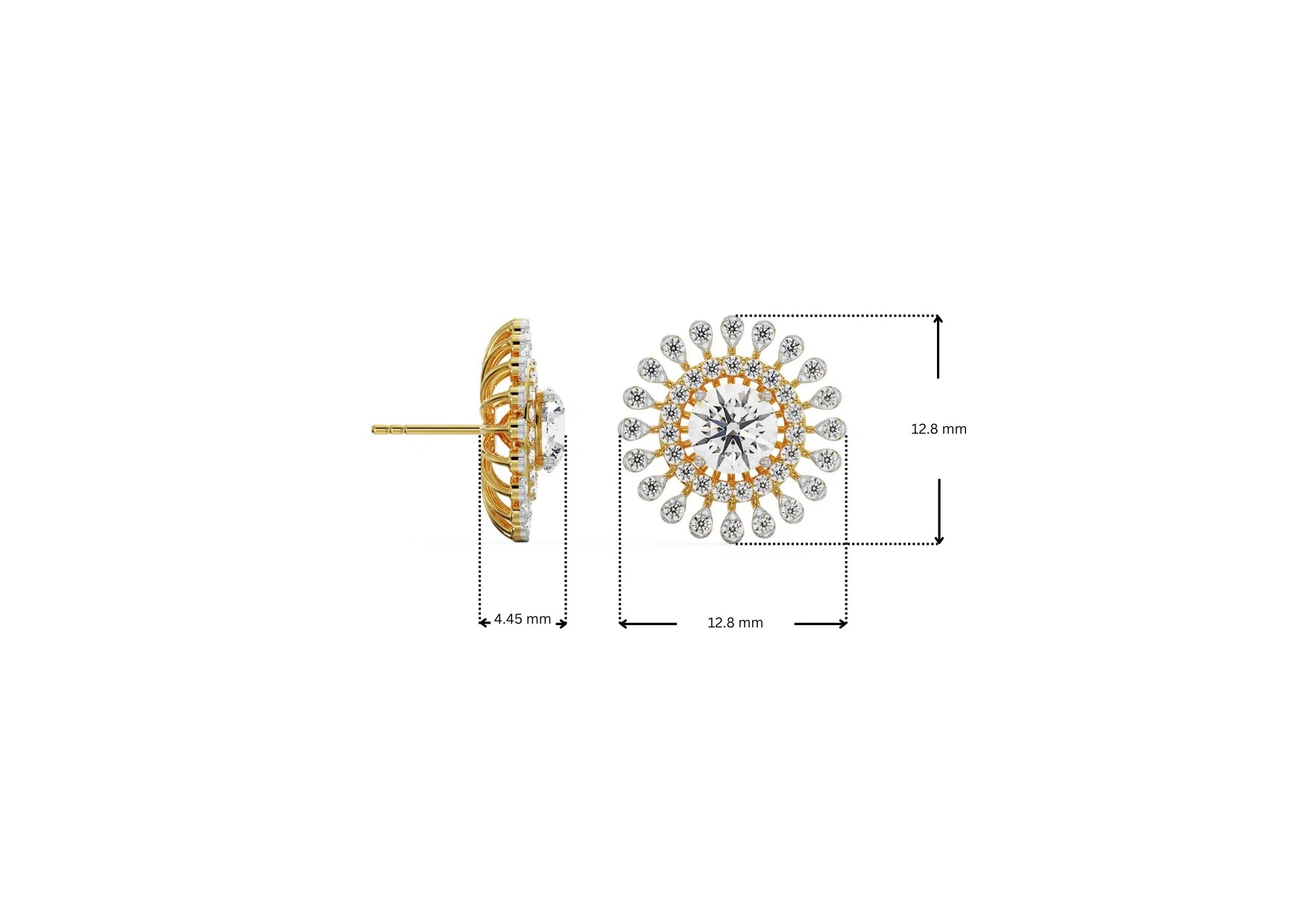 Dimension Guide for 0.25 CT Sunflower Detachable Lab Diamond Studs