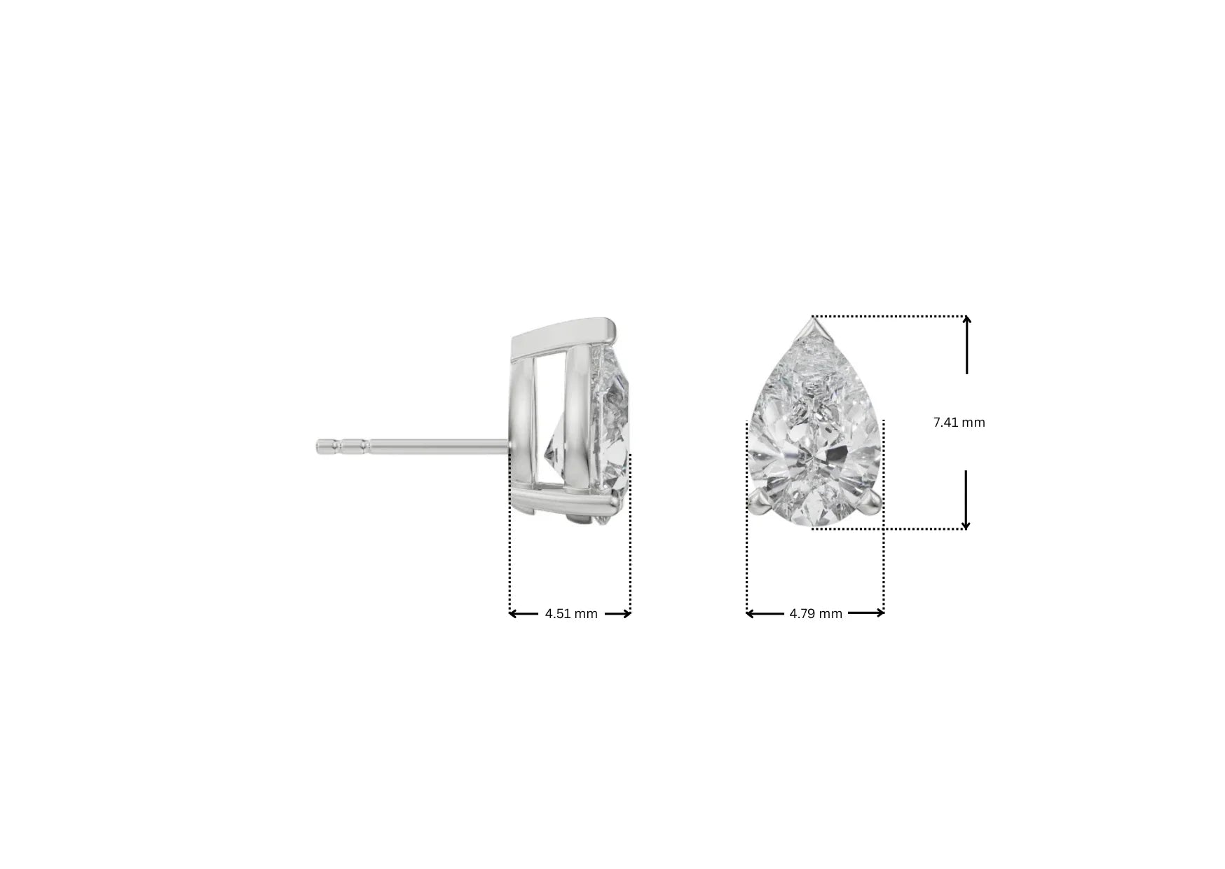 Dimension Guide for 0.5 CT Pear Solitaire Lab Grown Diamond Studs