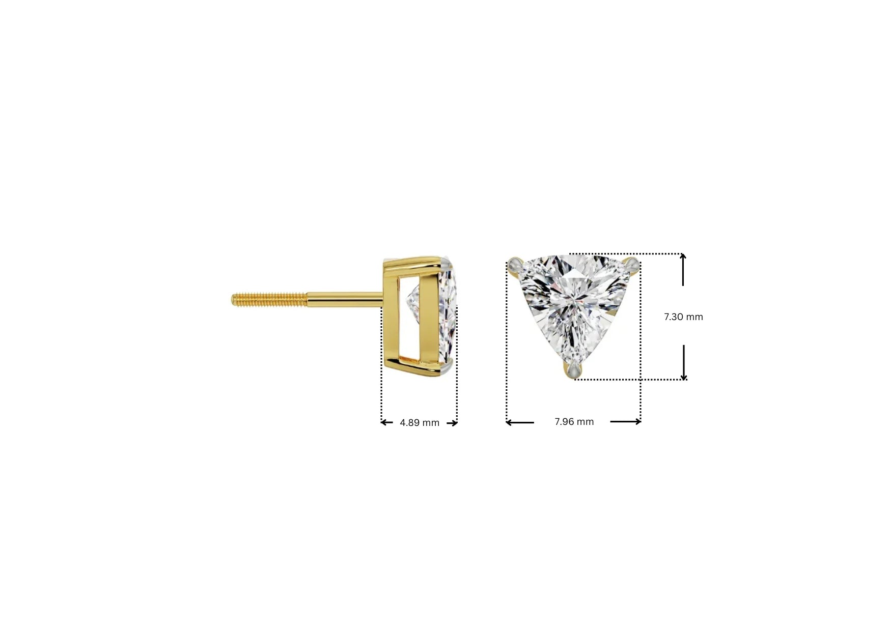 Dimension Guide For 1 CT Trillion Curved Solitaire Lab Diamond Studs