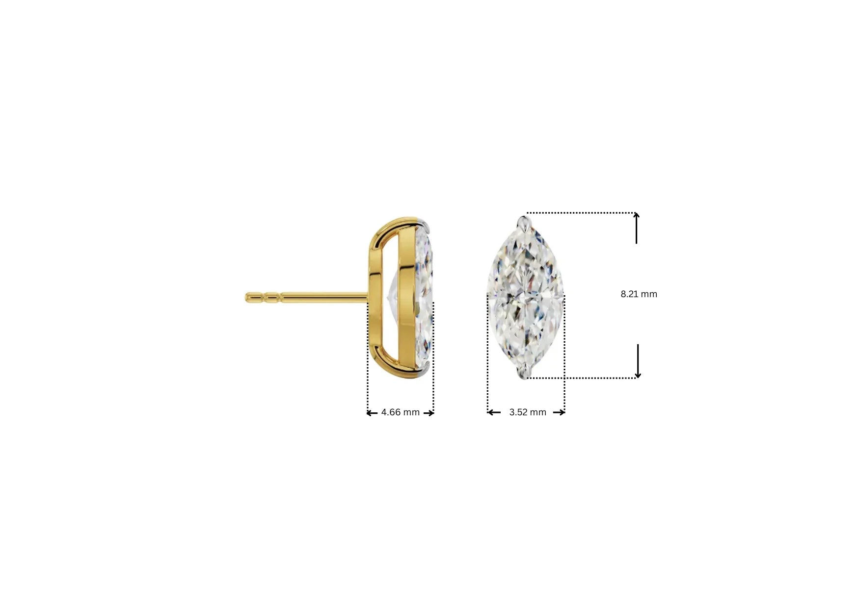 Dimension Guide for 0.5 CT Marquise Lab Grown Diamond Studs
