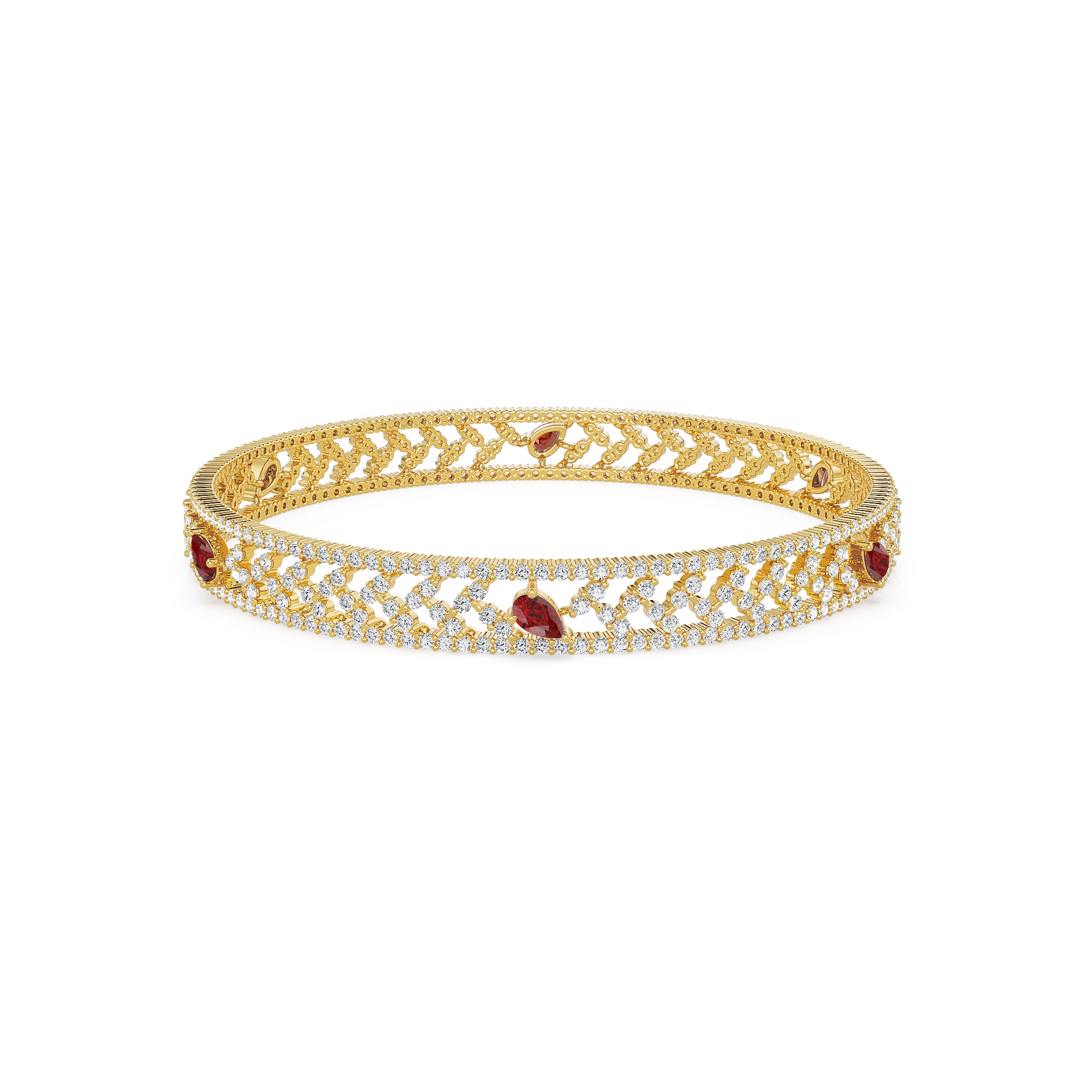 Delicate Ruby Lab Grown Diamond Bangle - front view