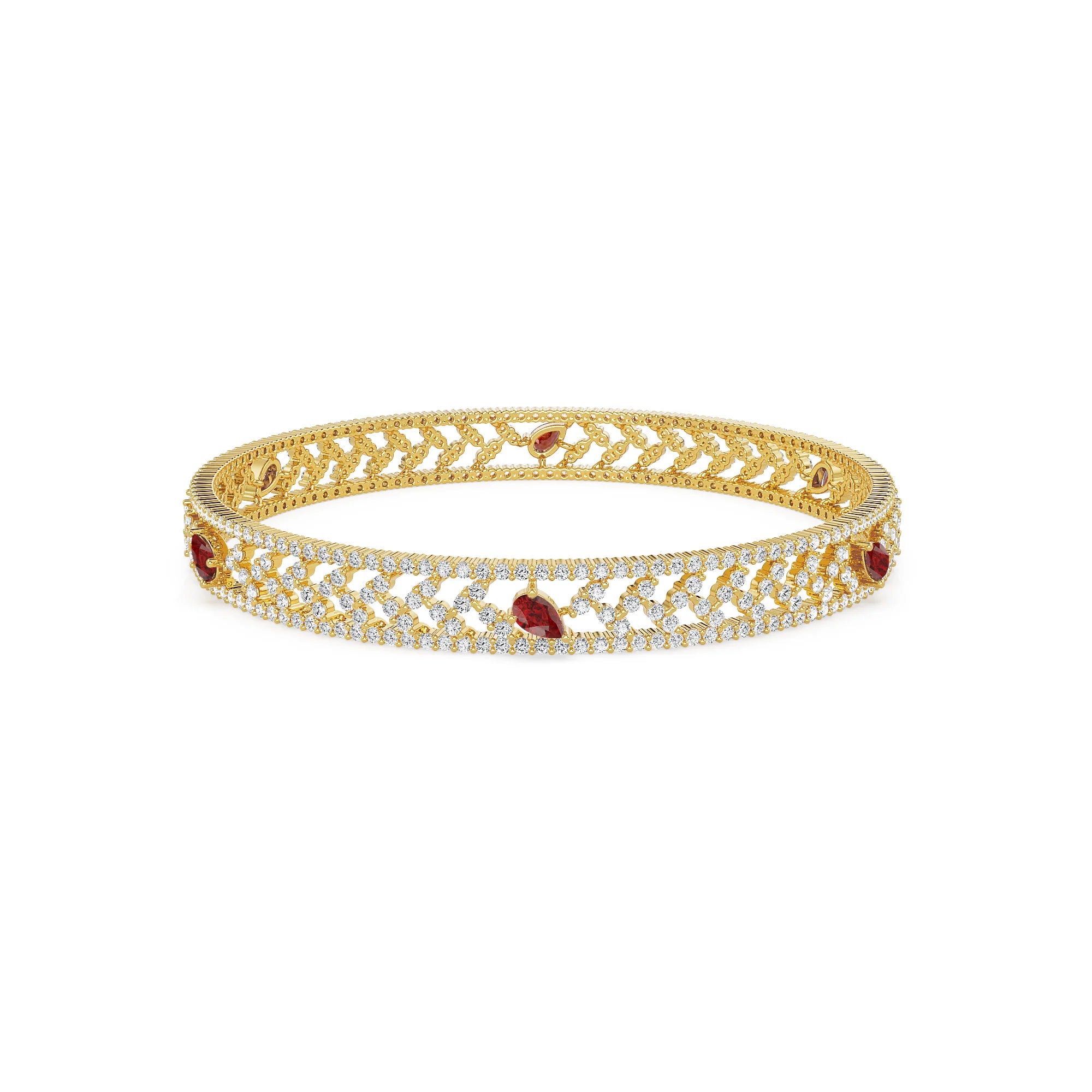 Delicate Ruby Lab Grown Diamond Bangle - front view in 9KT