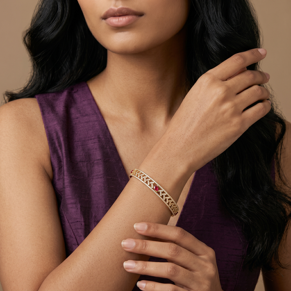 Delicate Ruby Lab Grown Diamond Bangle