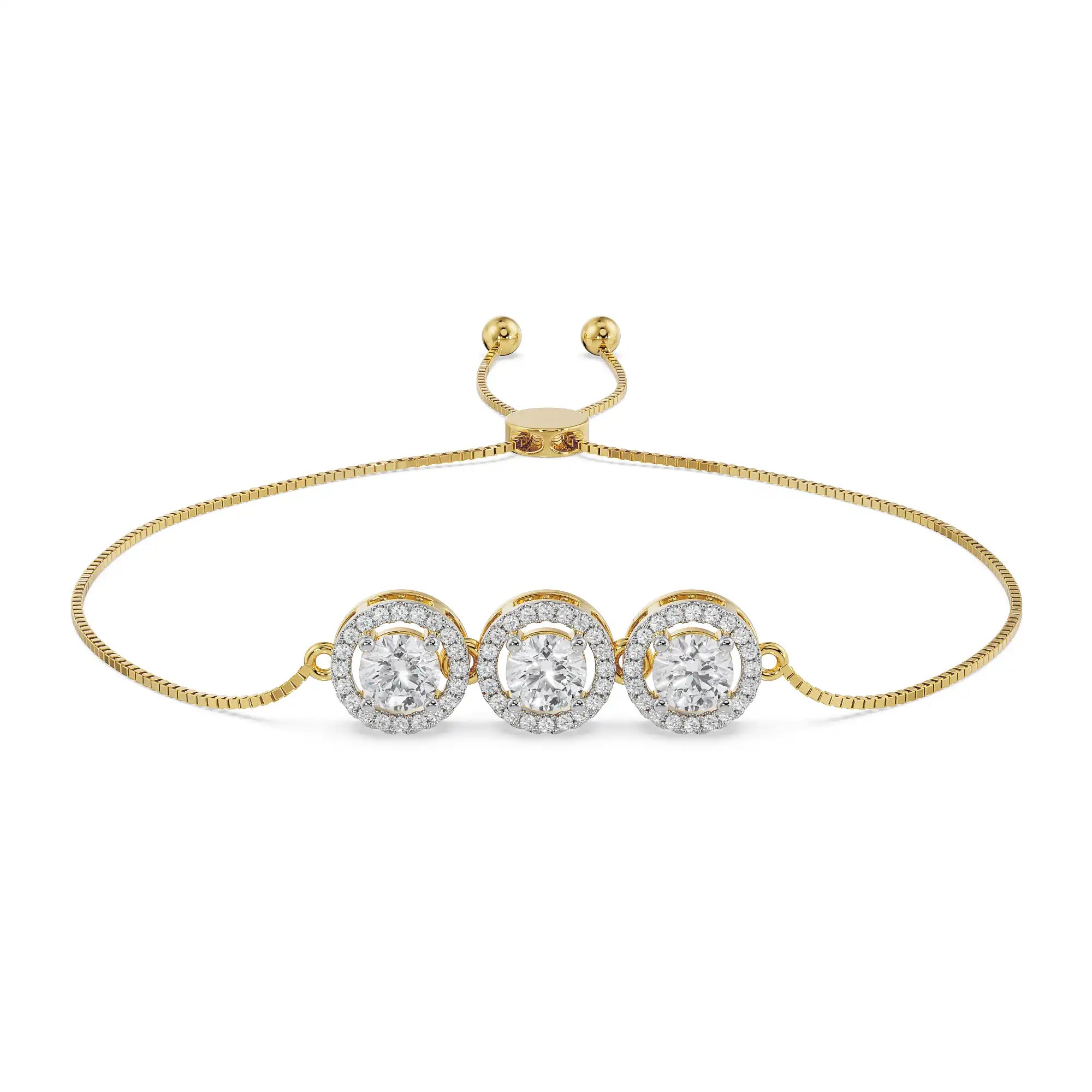 Elegant Trio Diamond Bracelet Front View in 9KT