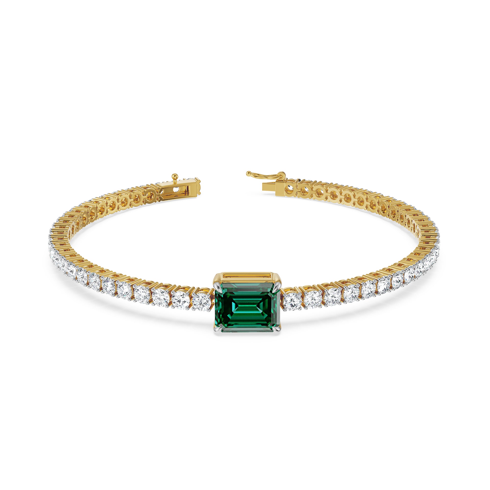 Emerald Tennis Lab Grown Diamond Bracelet- Prospective View