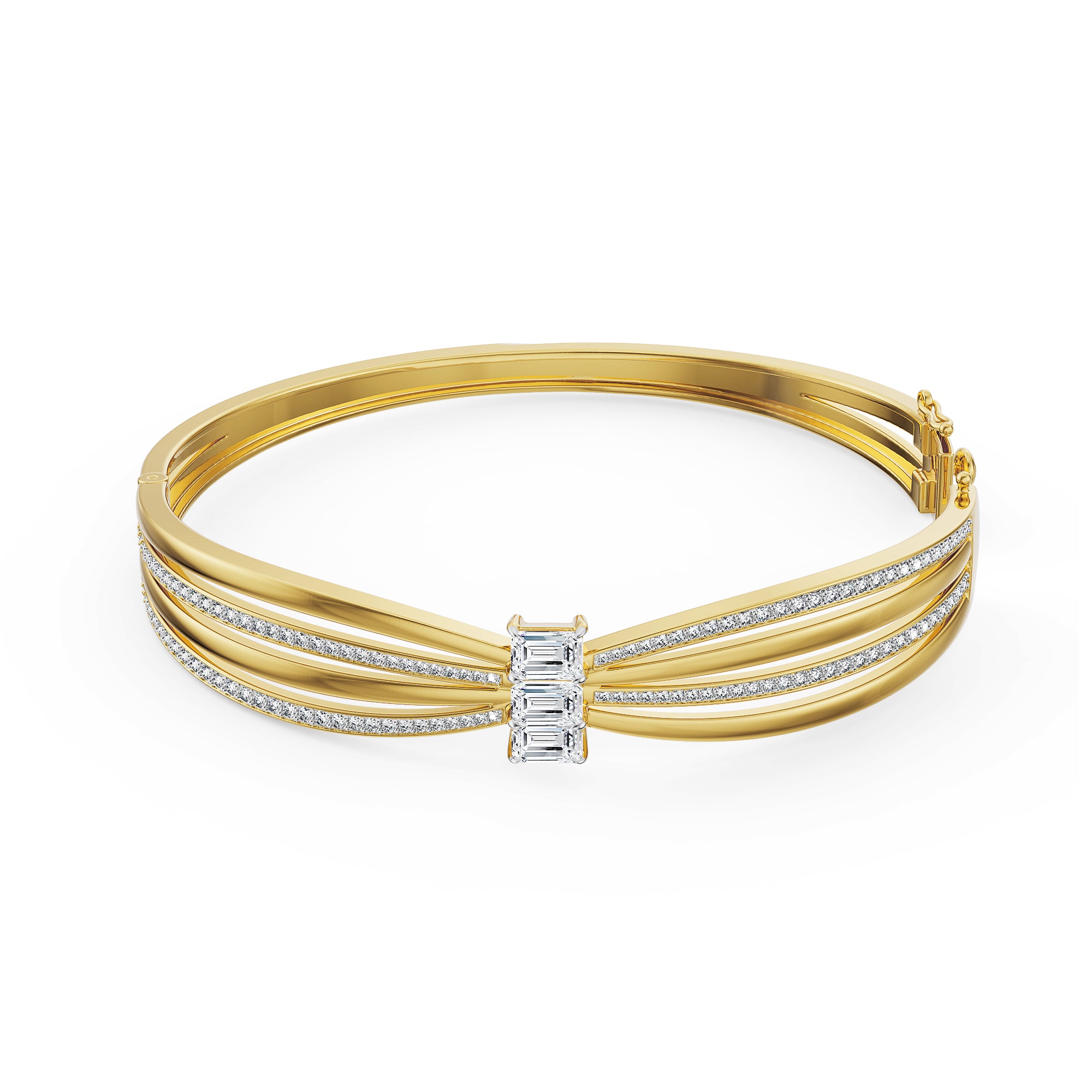 Ribbon Three Stone Lab Grown Diamond Bracelet - perspective view