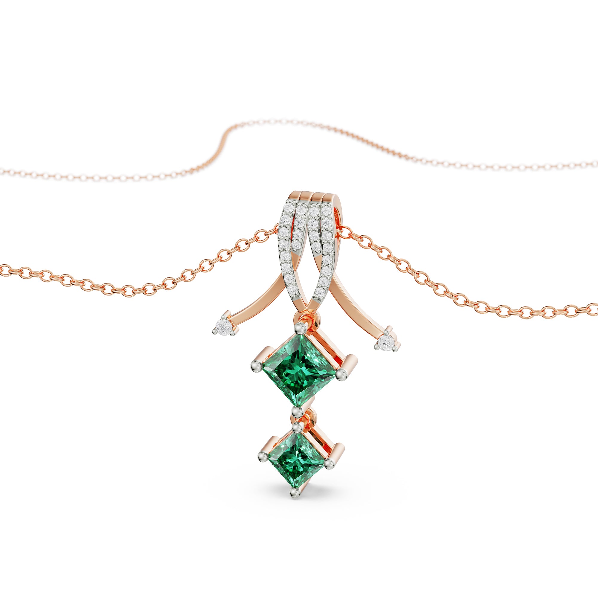 Emerald Delight Diamond Pendant Set Perspective View