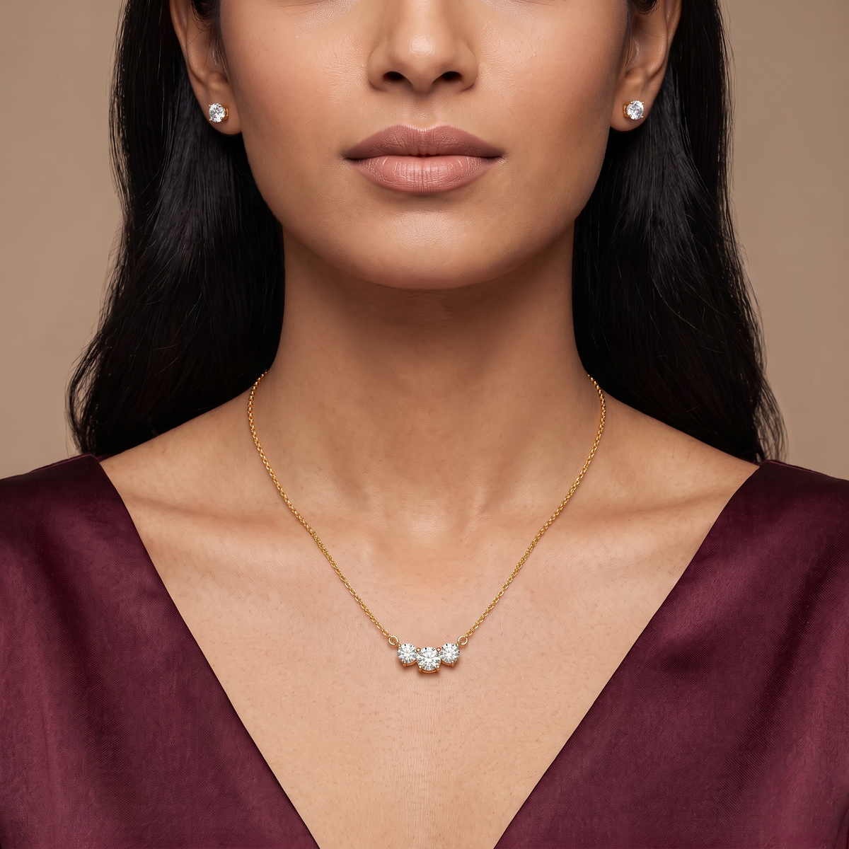 Triple Solitaire Lab Diamond Necklace Set