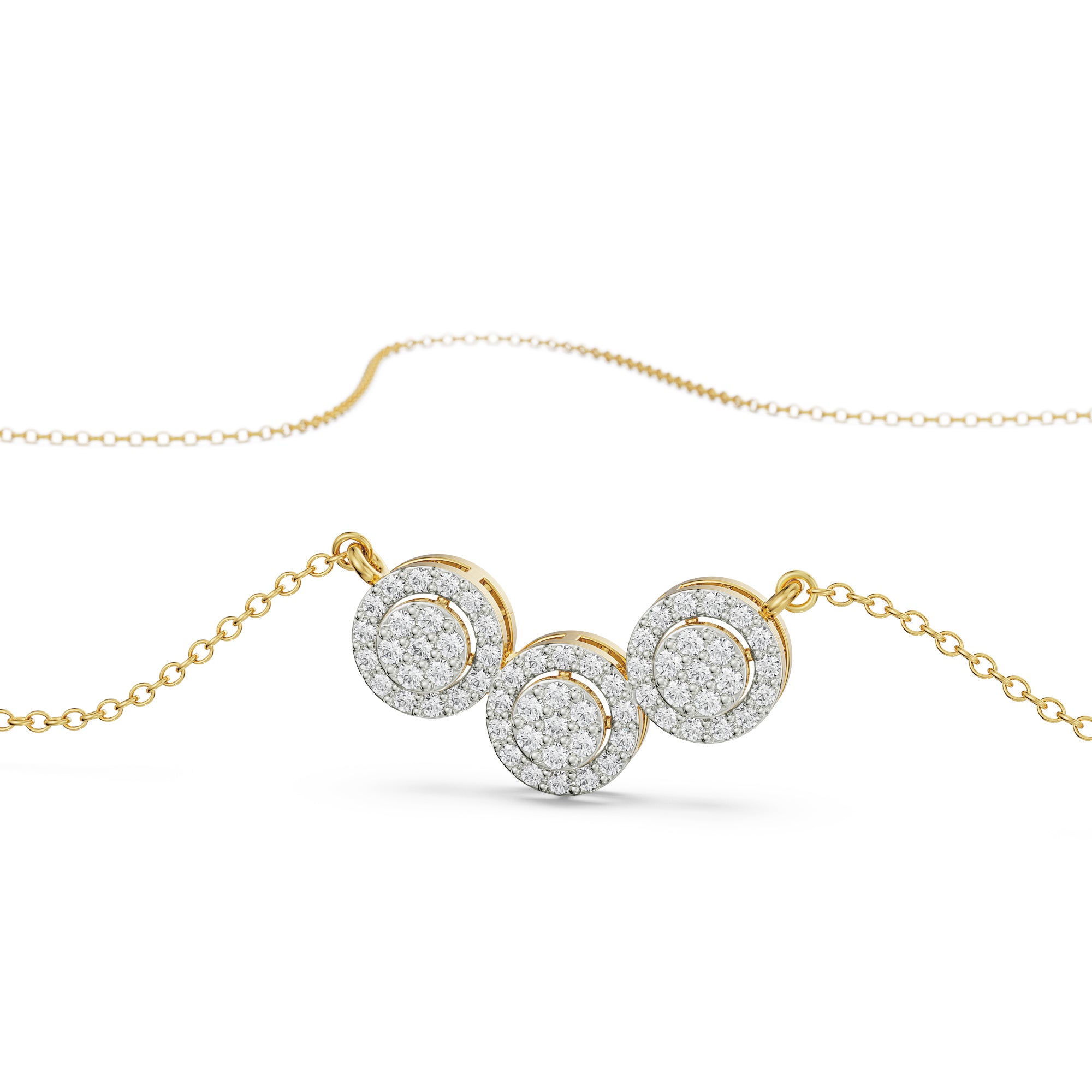 Halo Round Diamond Necklace Set perspective View