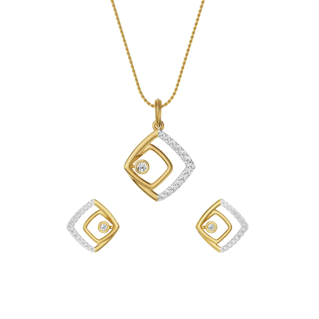 Glimmering Maze Lab Diamond Pendant Set- Front View in 9KT