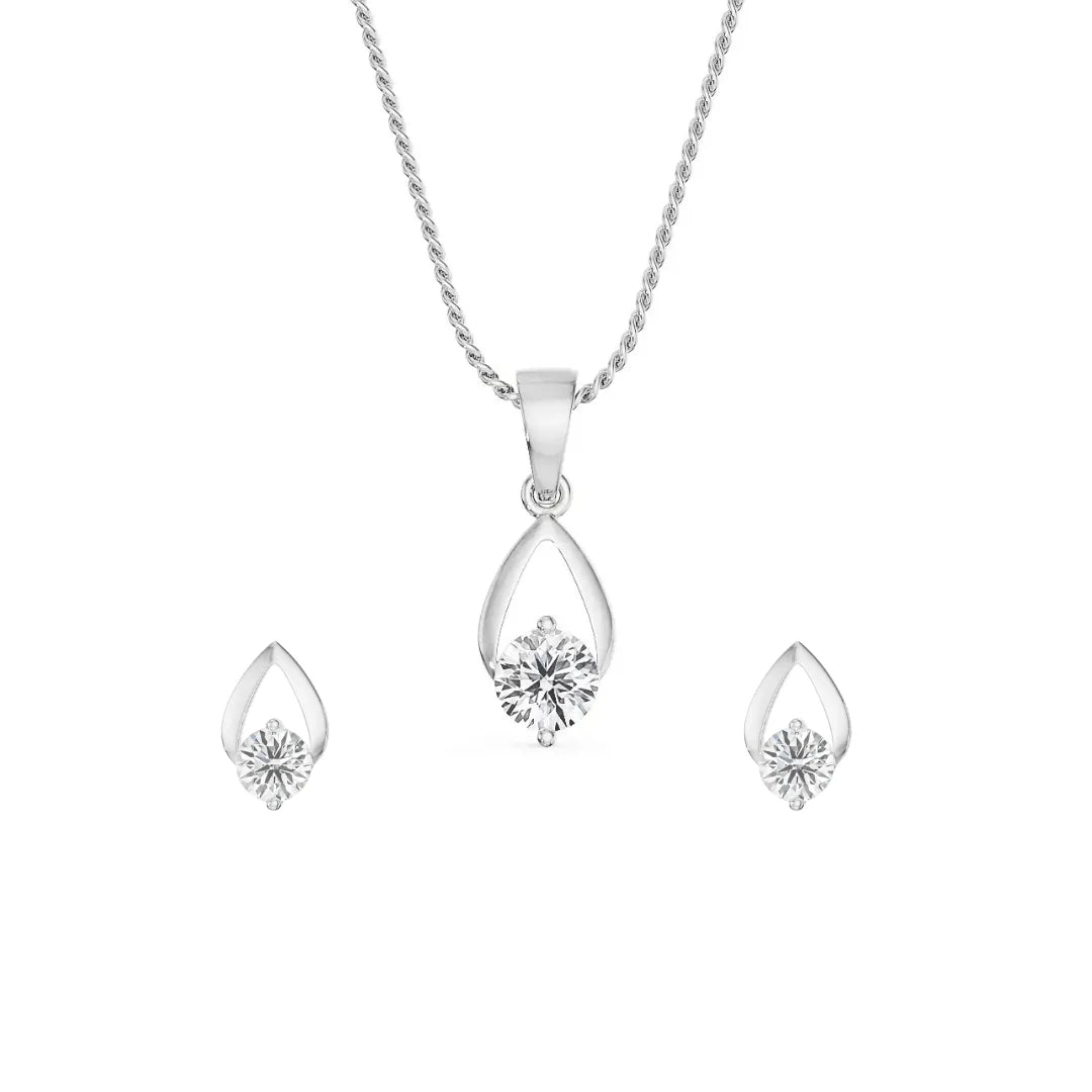 Dainty Round Lab Diamond Pendant Set - Front View in 9KT