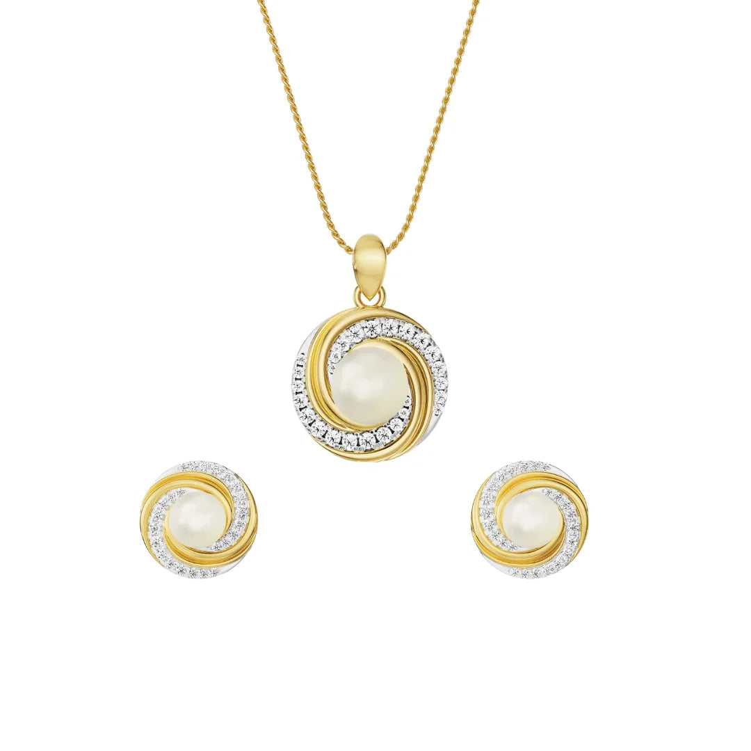 Pearly Swirly Lab Grown Diamond Pendant Set- Front View in 9KT