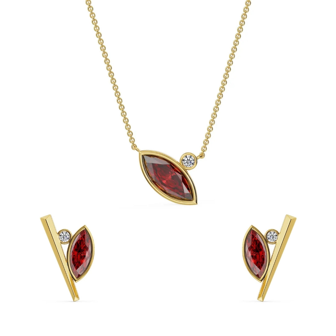 Crimson Ruby Lab Grown Diamond Necklace Set