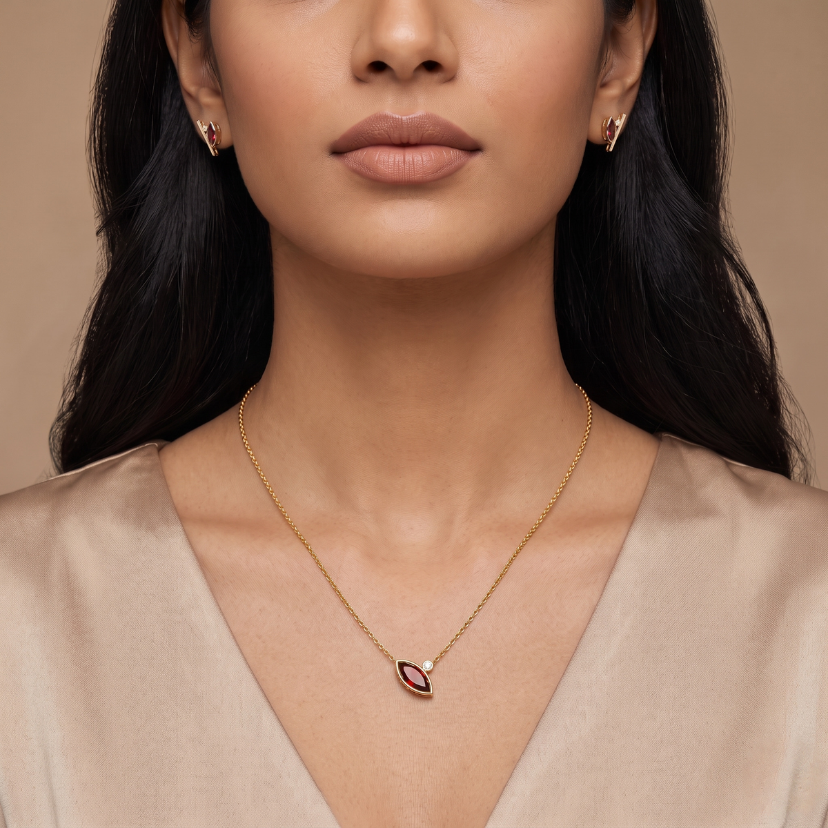 Crimson Ruby Lab Grown Diamond Necklace Set