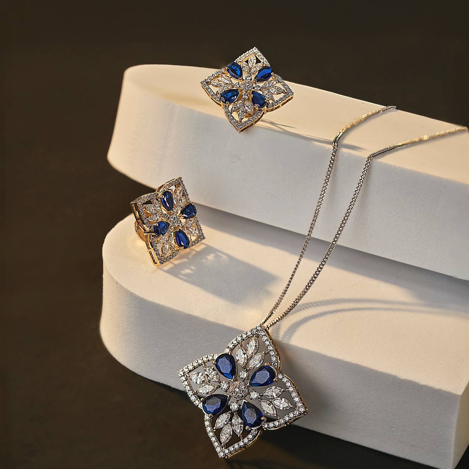 Blue Sapphire Lab Diamond Glamour Studs 9KT