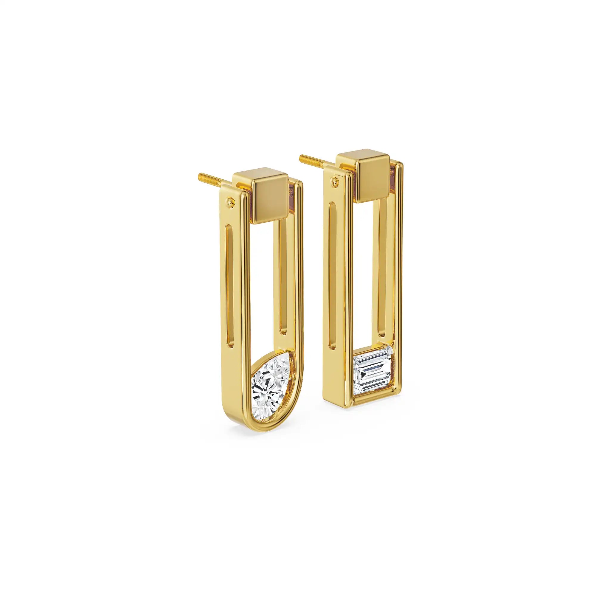 Pear Emerald Paper Clip Lab Grown Diamond Earrings - Side view