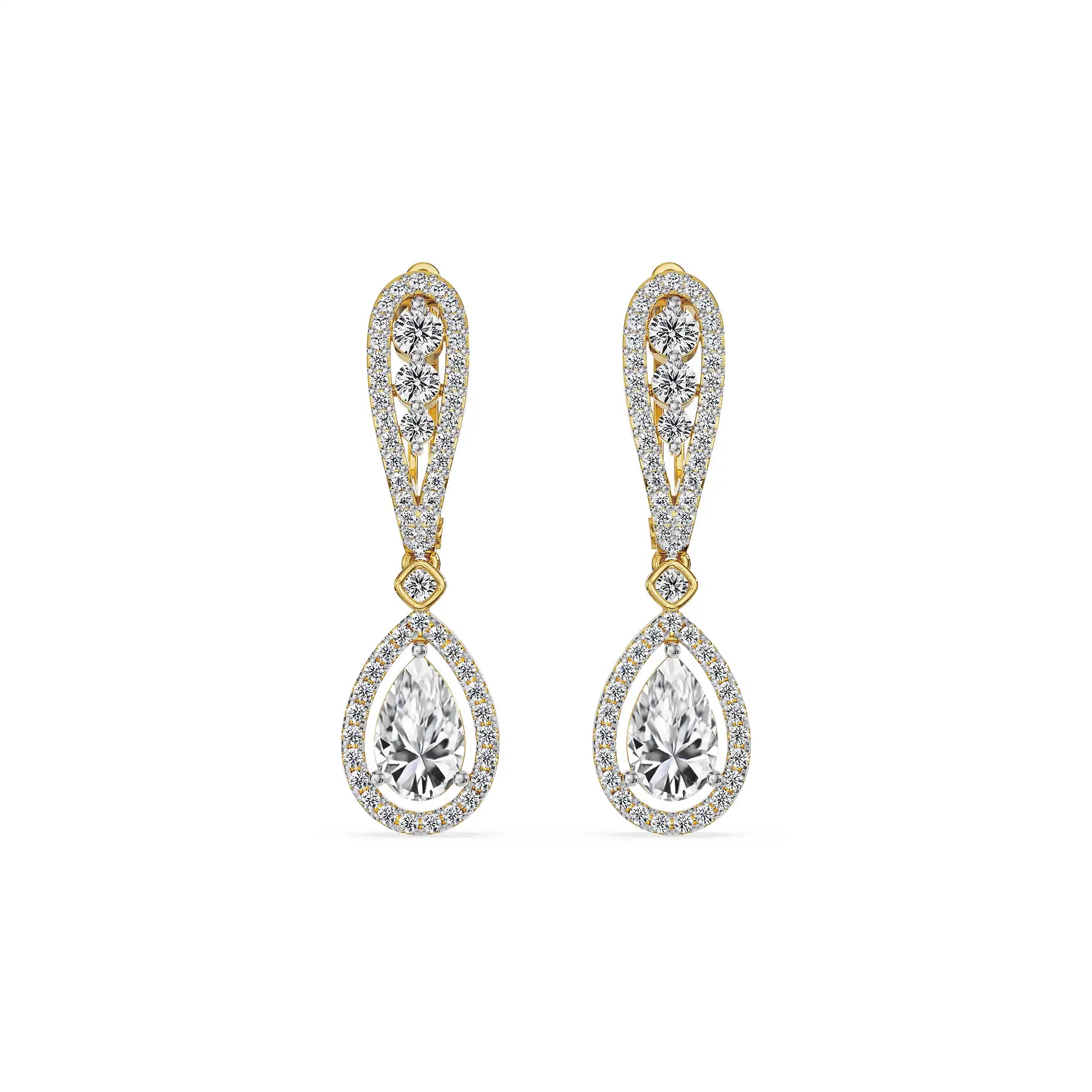 Halo Pear Cluster Dangler Earrings - front view