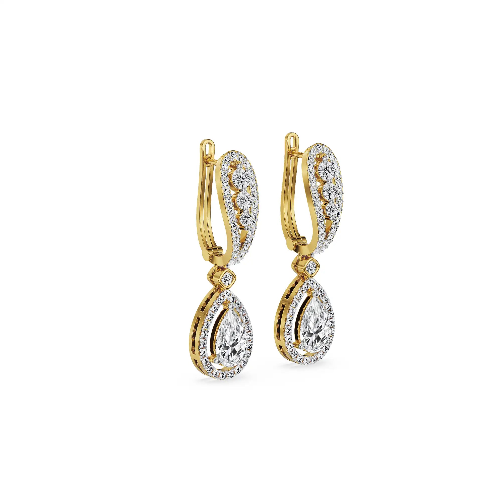 Halo Pear Cluster Dangler Earrings - side view