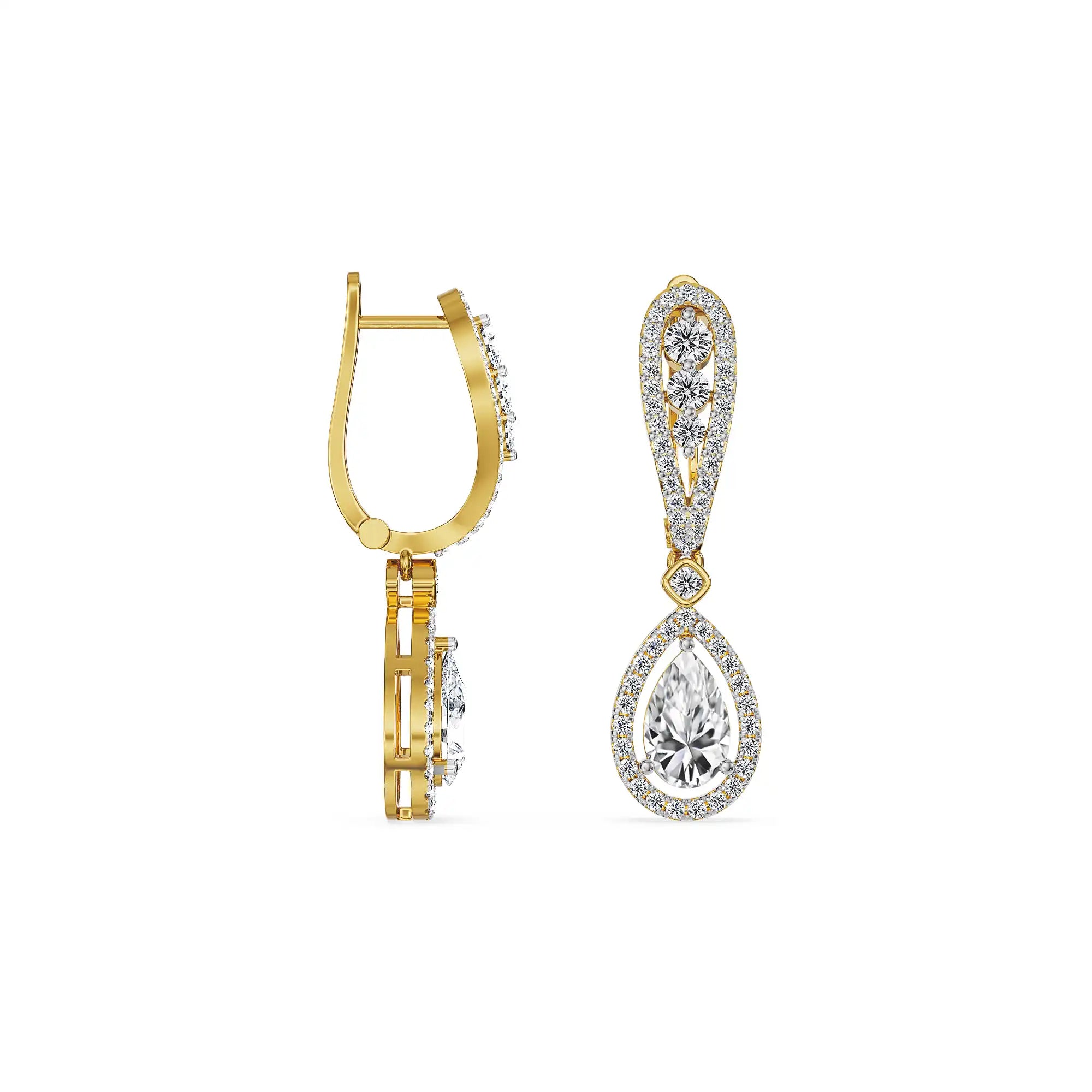 Halo Pear Cluster Dangler Earrings - perspective view