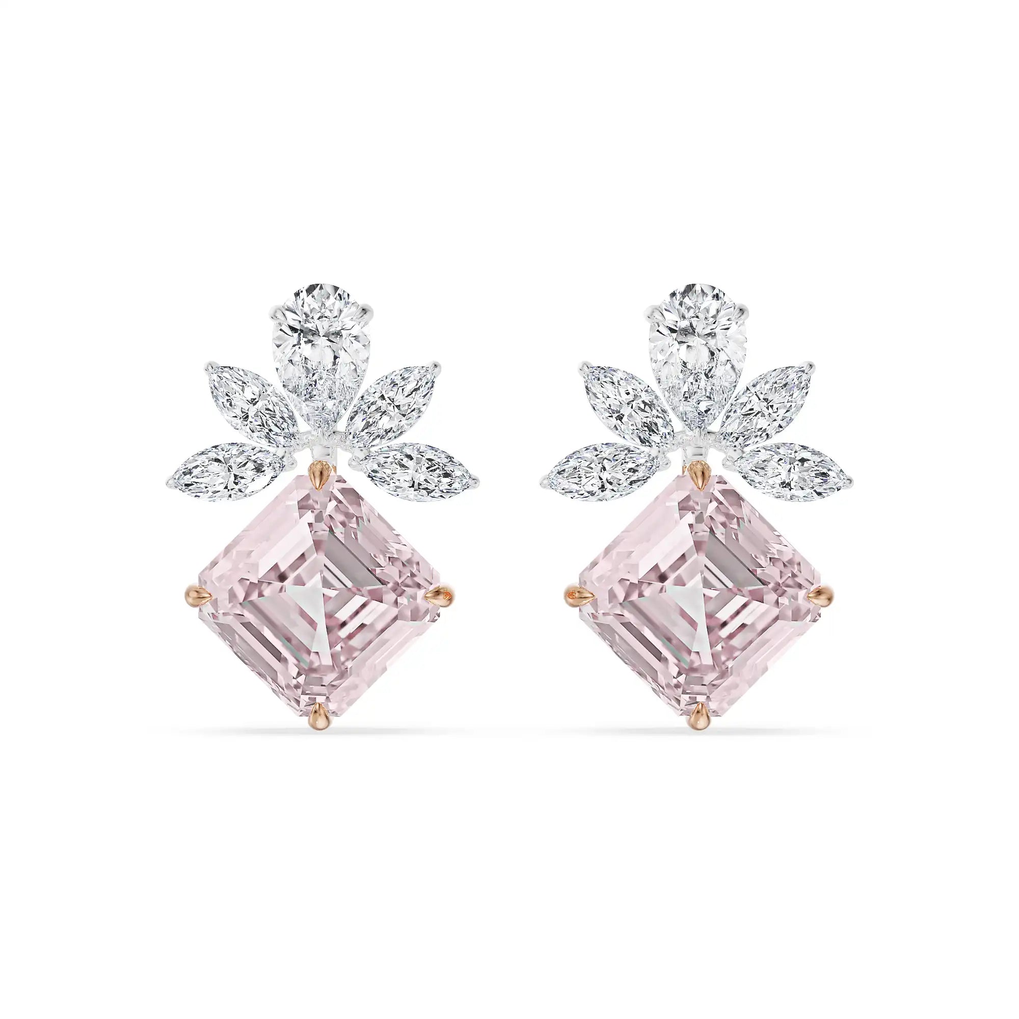 Floral Pink Lab Grown Diamond Earrings - front view in 9KT