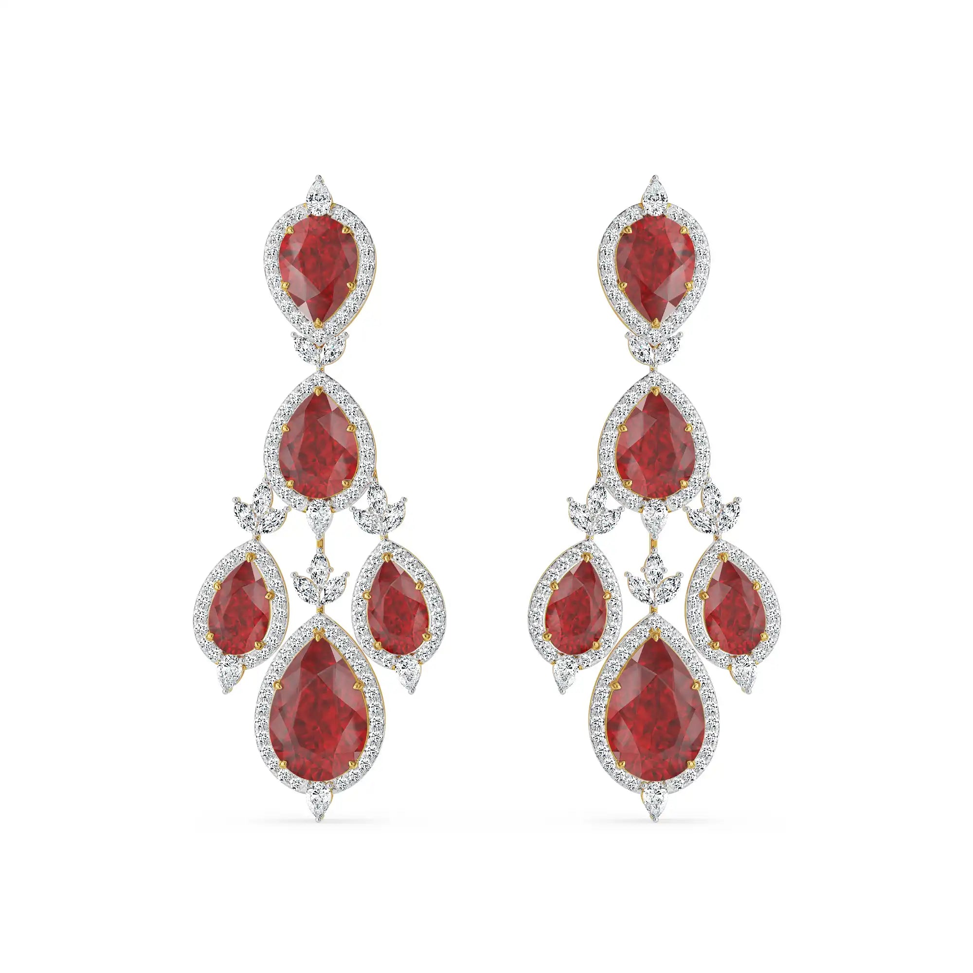 Ruby Pear Lab Diamond Dangle Earrings - front view