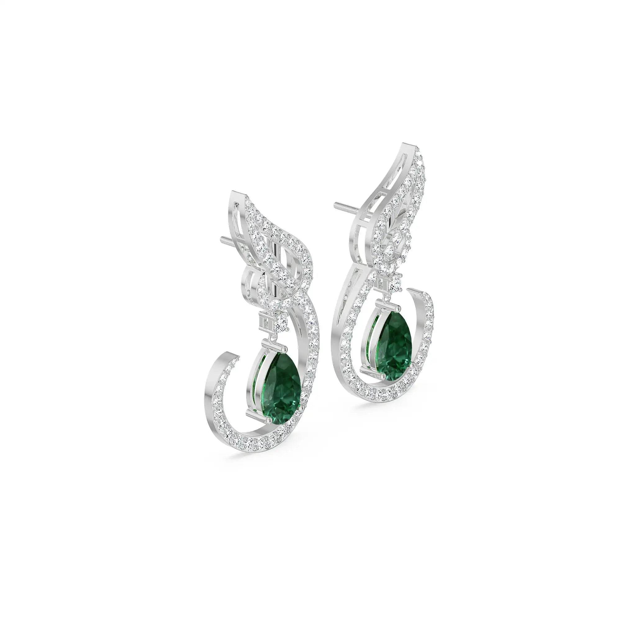Curvy Emerald Lab Diamond Dangler Earrings