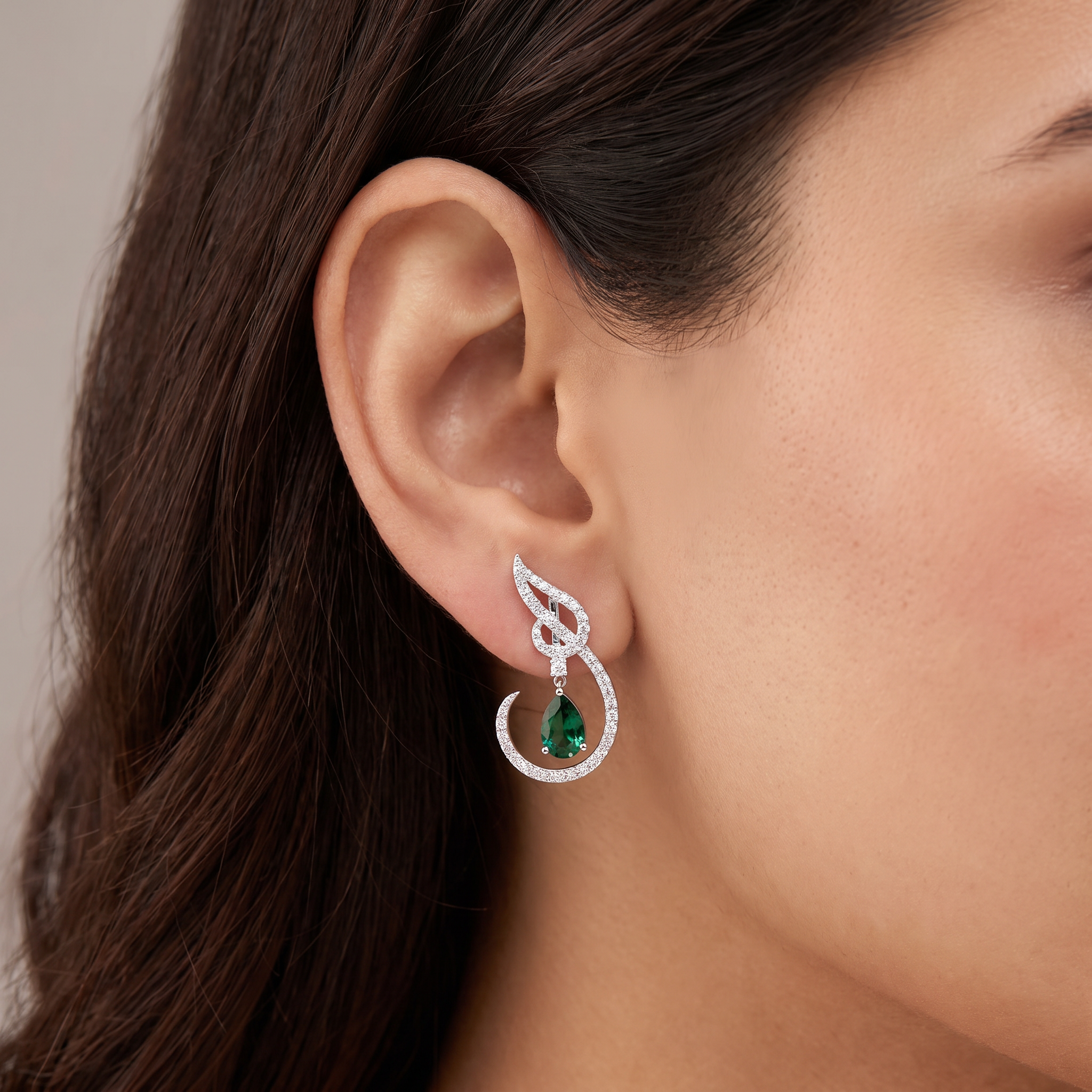 Curvy Emerald Lab Diamond Dangler Earrings