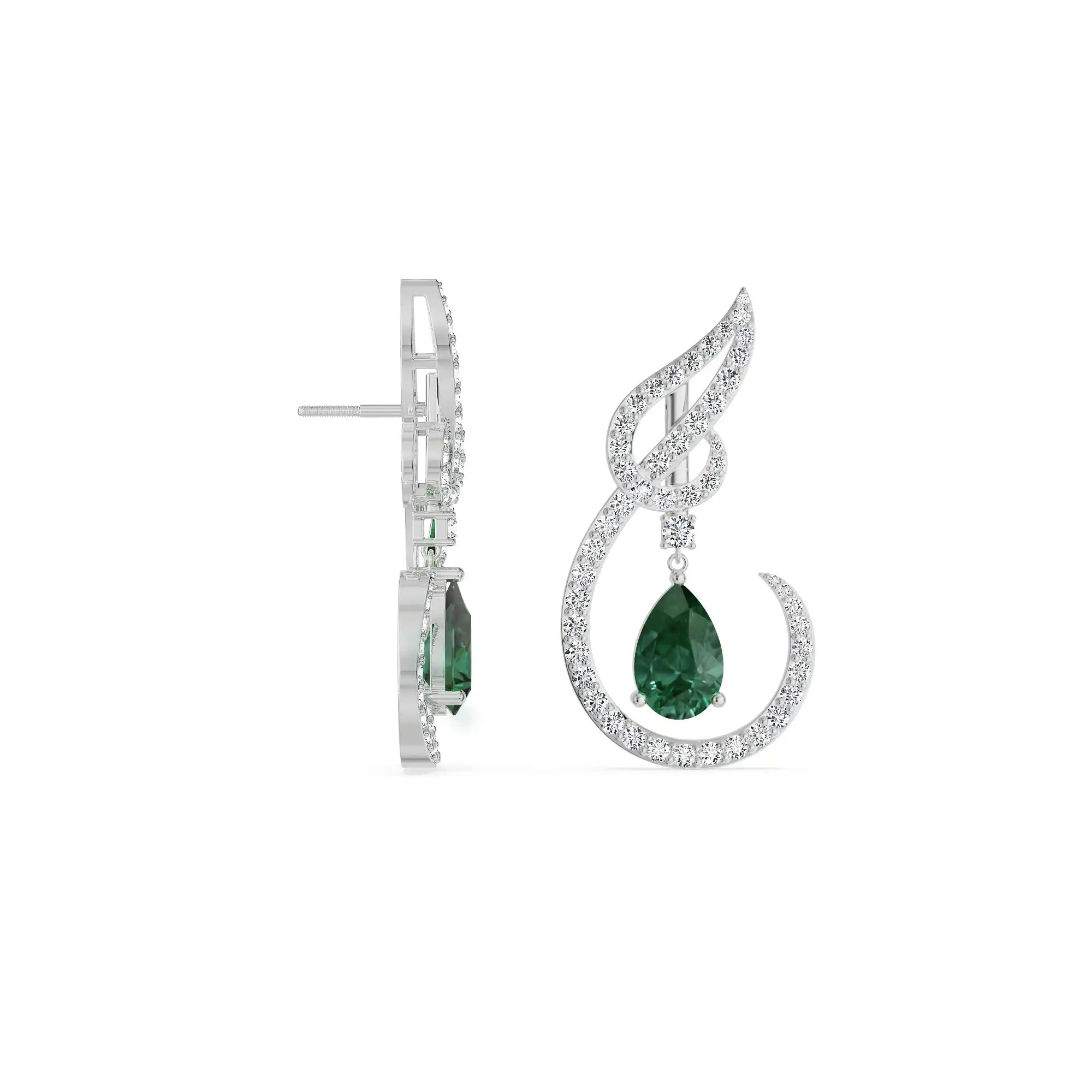 Curvy Emerald Lab Diamond Dangler Earrings