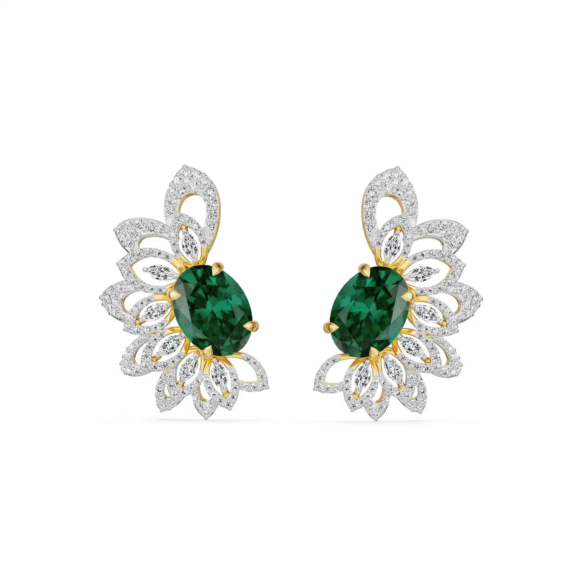 Butterfly Emerald Lab Grown Diamond Earrings - front view in 9KT