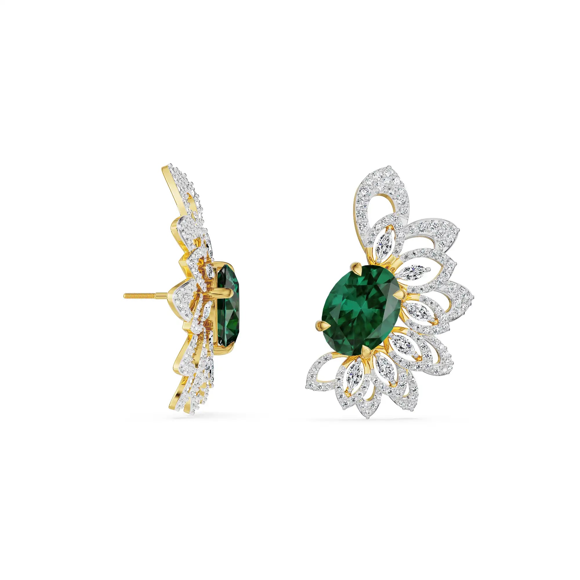 Butterfly Emerald Lab Grown Diamond Earrings - perspective view