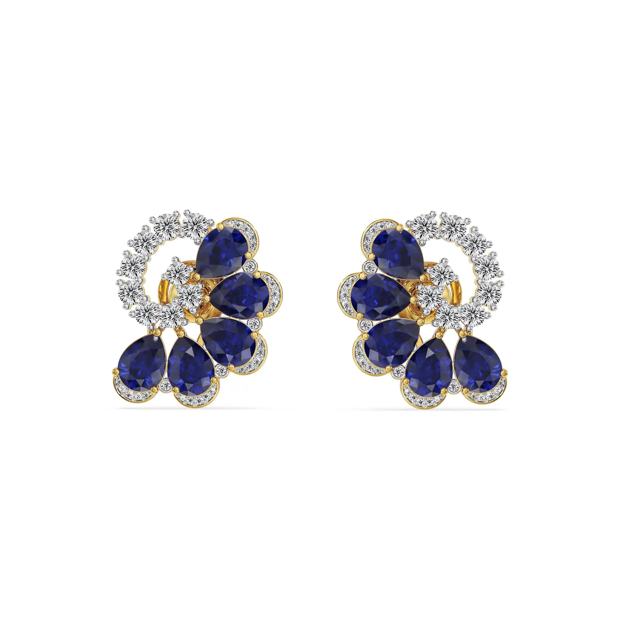 Midnight Bloom Lab Grown Diamond Earrings - front view in 9KT