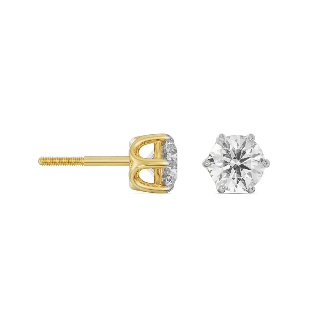Six Prong 1 CT Lab Grown Diamond Studs - perspective view