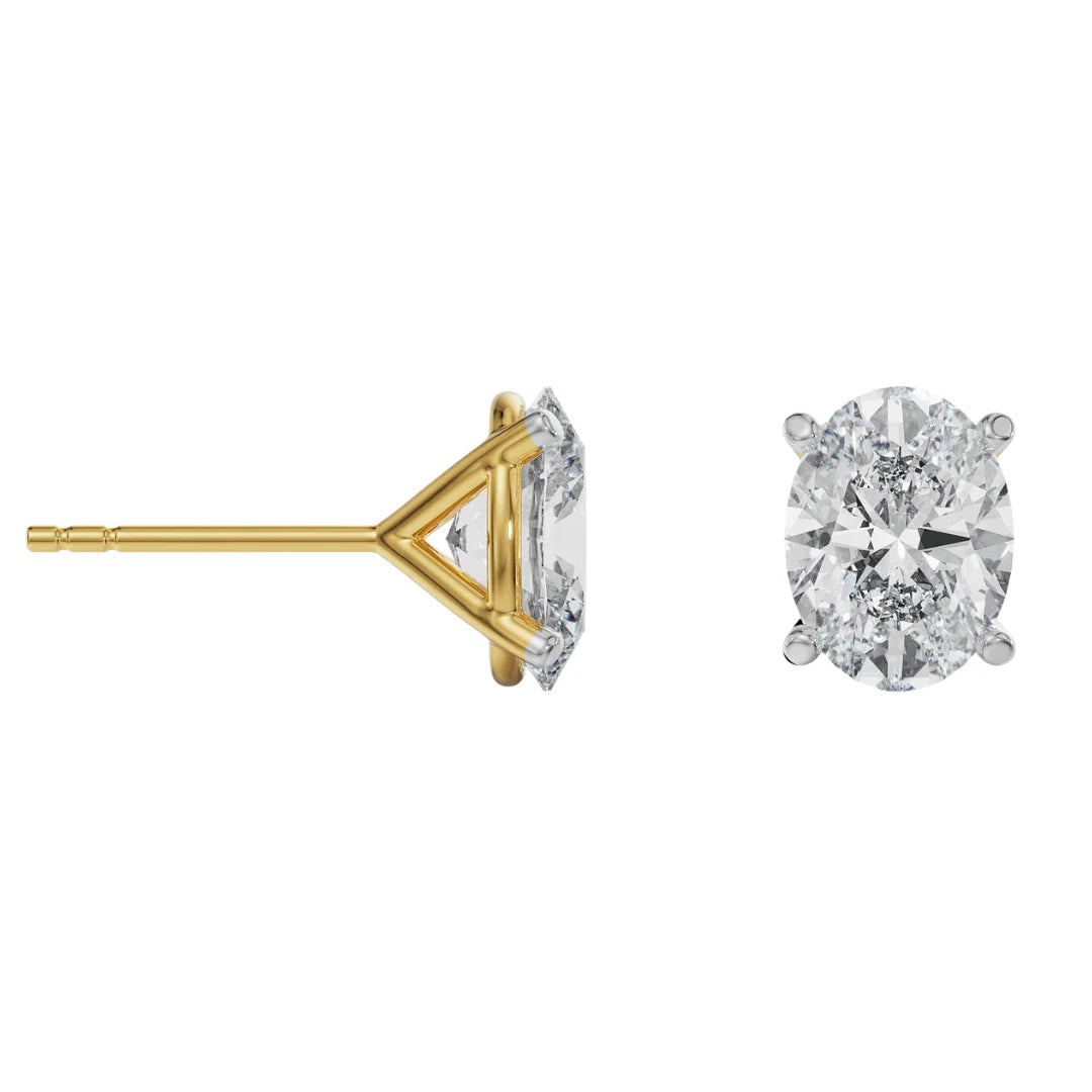 2 CT Oval Solitaire Lab Grown Diamond Studs - perspective view