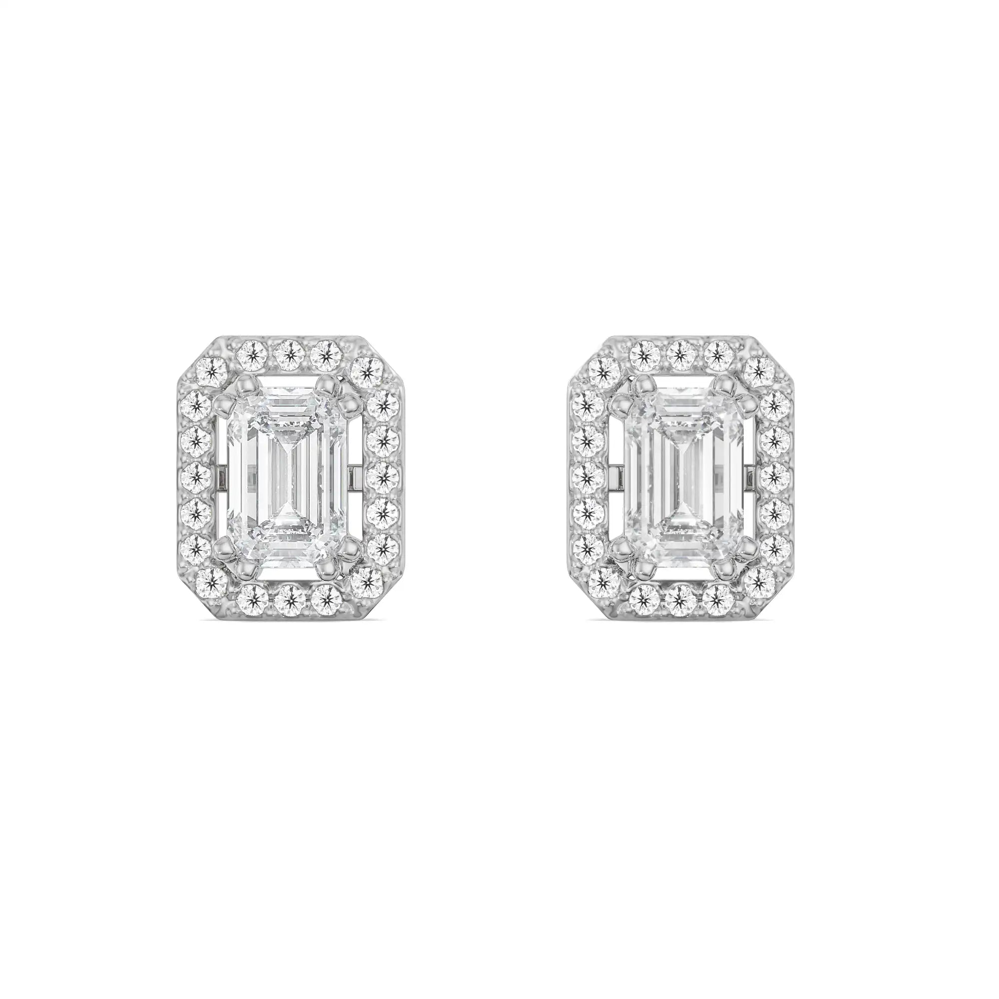 1 CT Shimmering Halo Emerald Lab Diamond Earrings - Front View