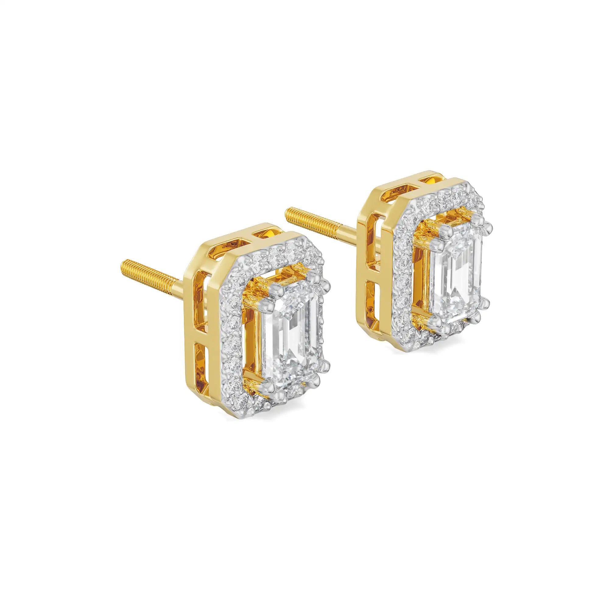 1 CT Shimmering Halo Emerald Lab Diamond Earrings - Right View