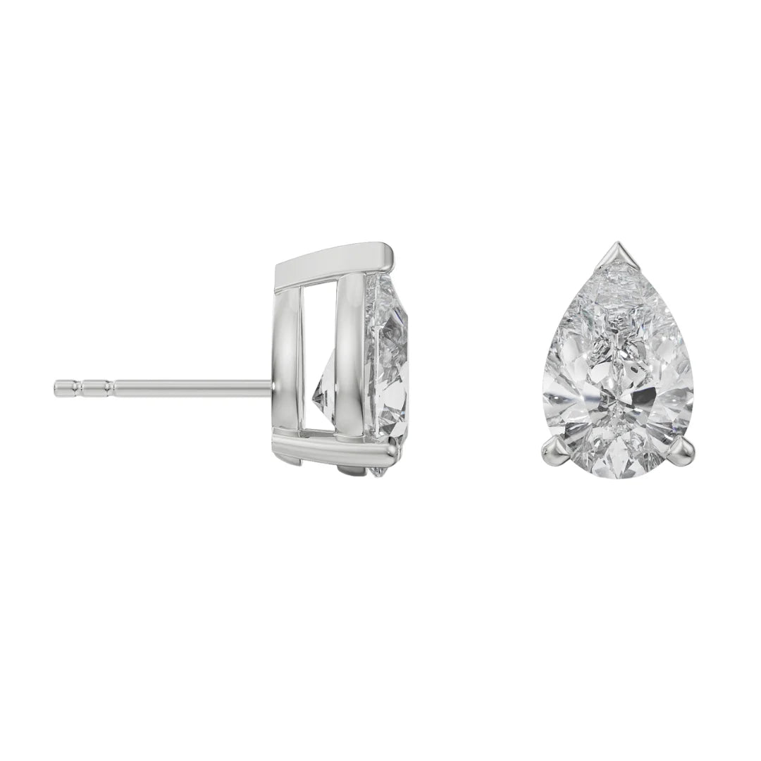 2 CT Pear Solitaire Lab Grown Diamond Studs - perspective view in 9KT