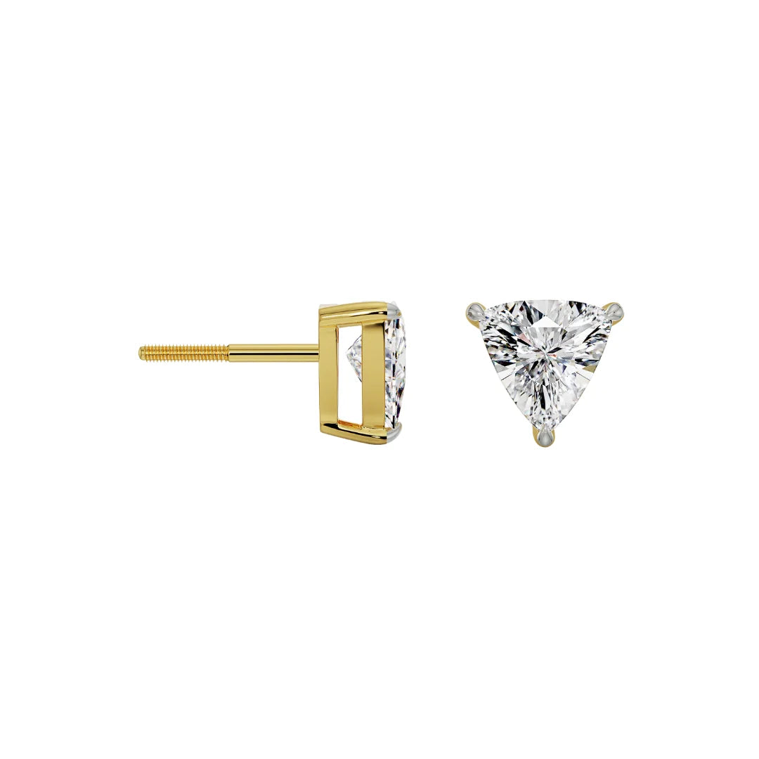 1 CT Trillion Curved Solitaire Lab Diamond Studs - perspective view in 9KT