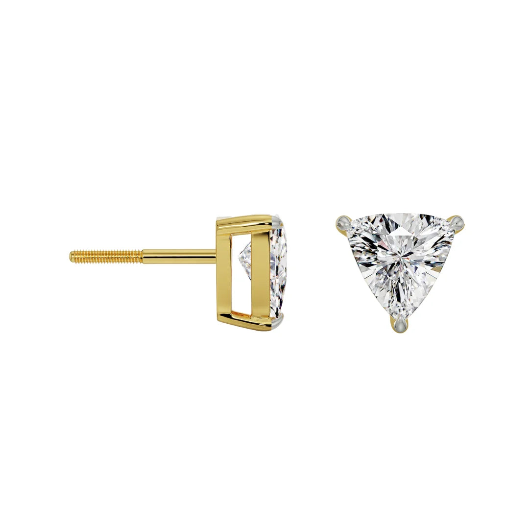 2 CT Trillion Curved Solitaire Lab Diamond Studs - perspective view in 9KT