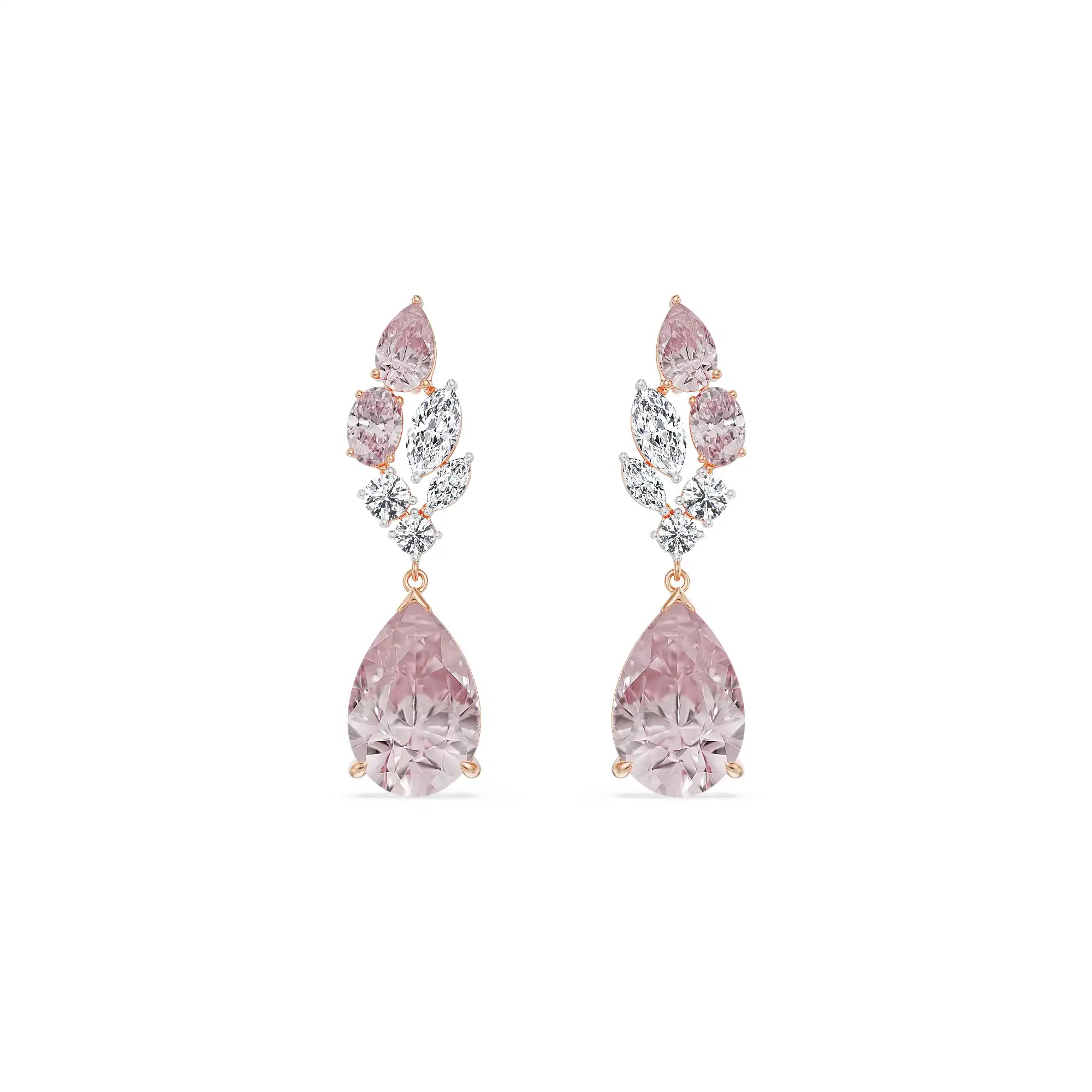 Pink Sapphire Lab Diamond Drop Earrings - front view