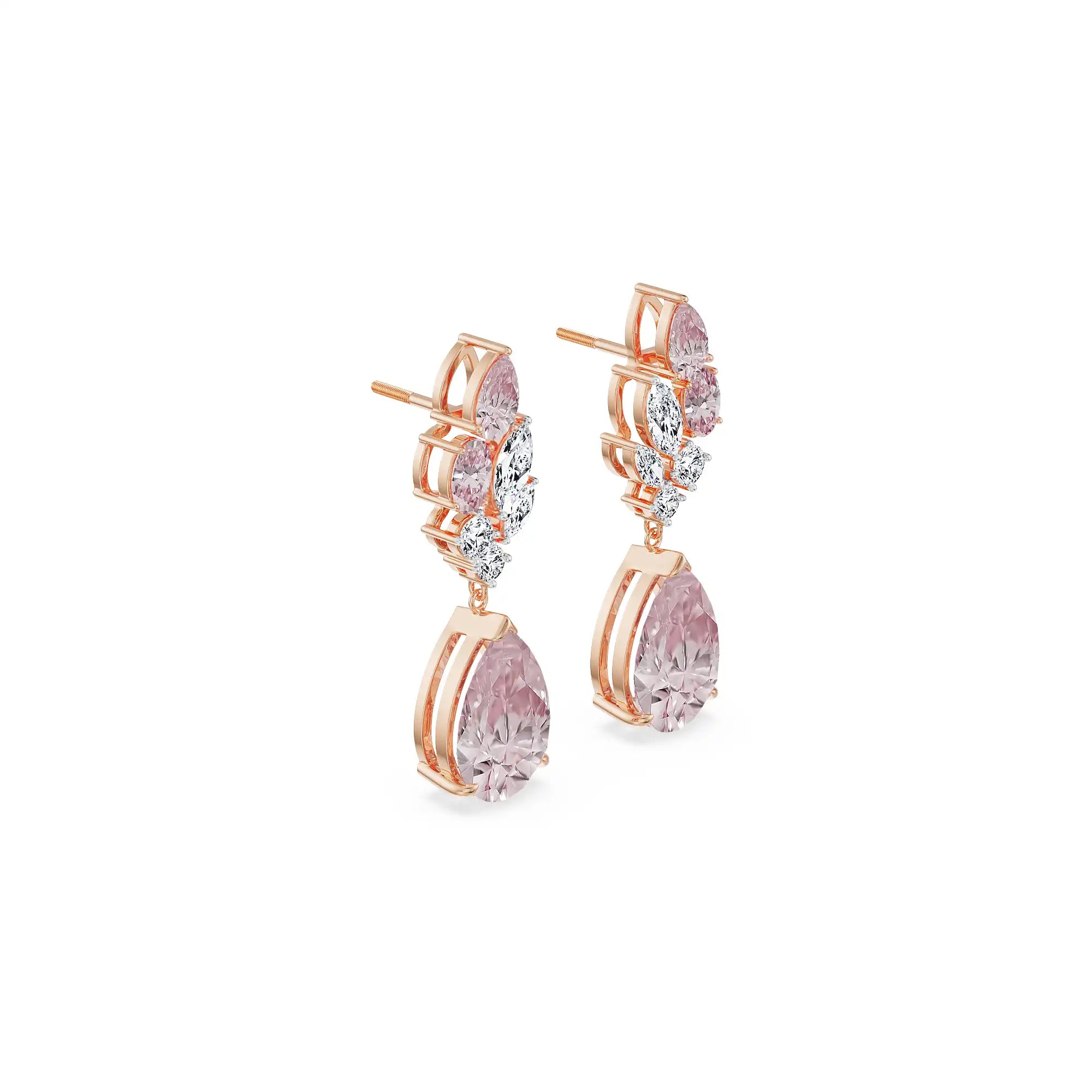 Pink Sapphire Lab Diamond Drop Earrings - side view