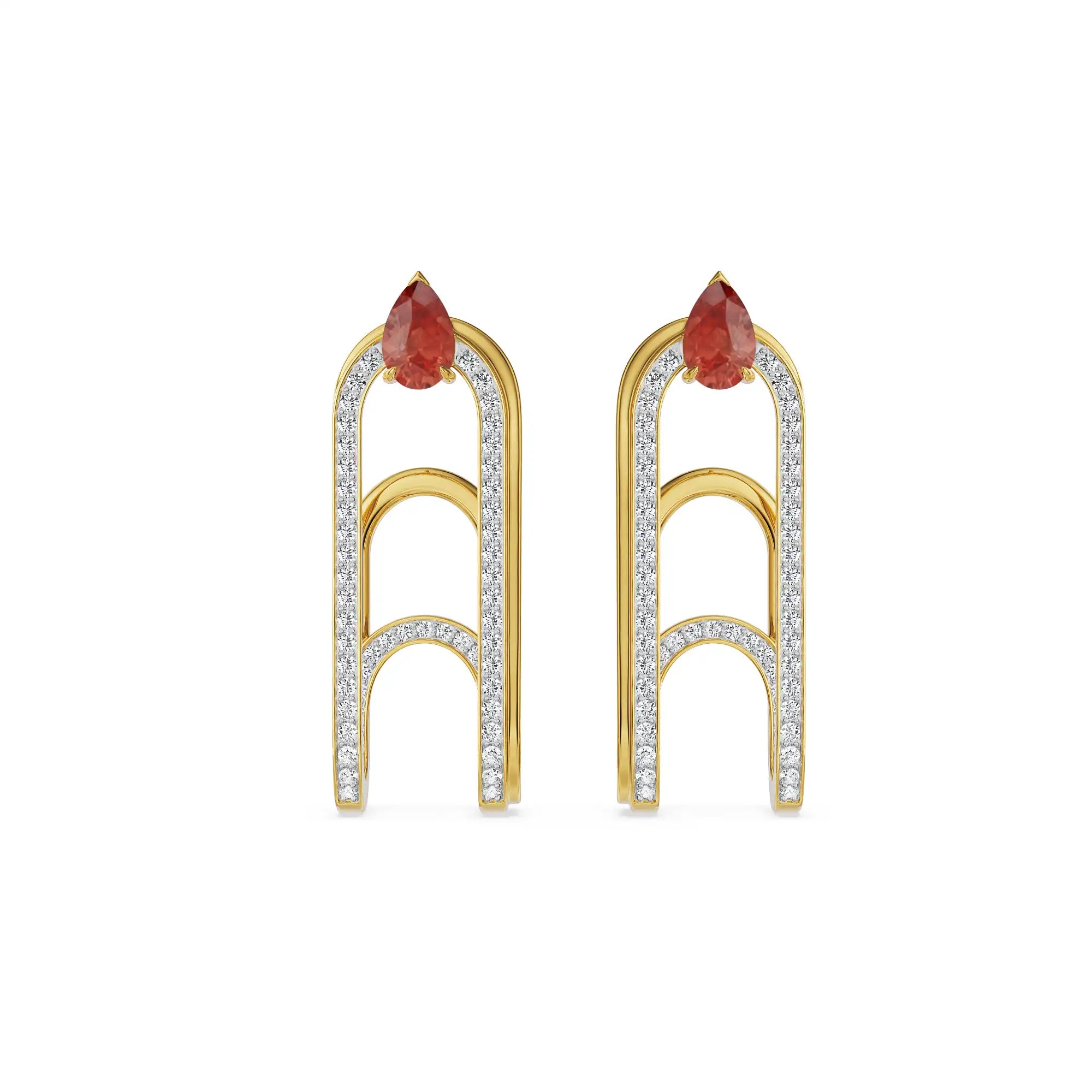 Ethereal Ruby Lab Grown Diamond Earrings - Front view in 9KT