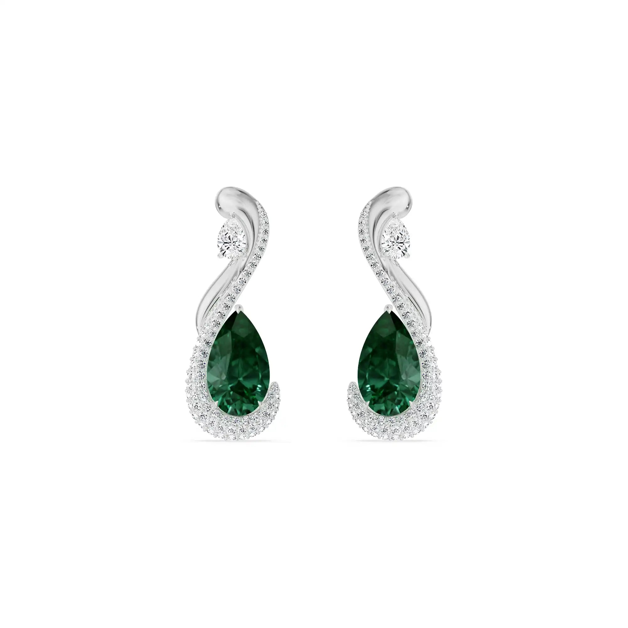 Geneva Emerald Lab Diamond Drop Earrings - Front view in 9KT