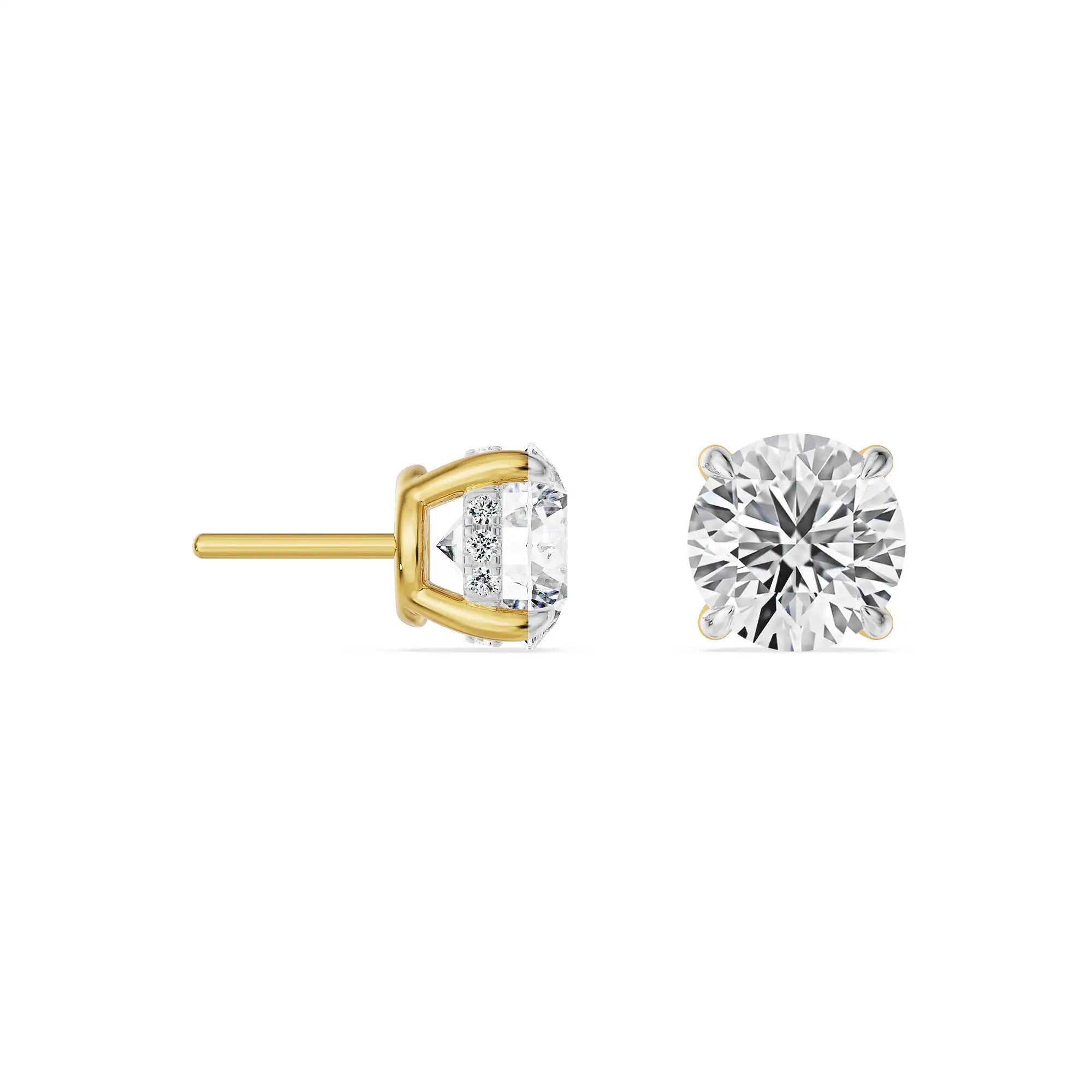 Hidden Halo Round Lab Grown Diamond Earrings - persective view in 9KT