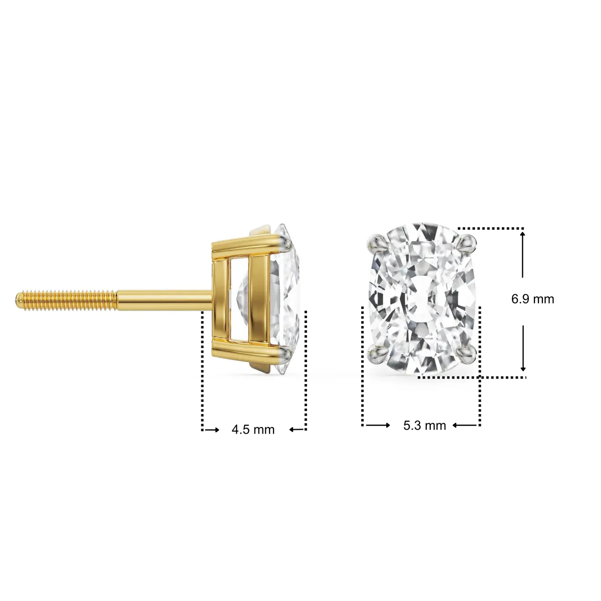 1 CT Enchanting Cushion Lab Grown Diamond Studs