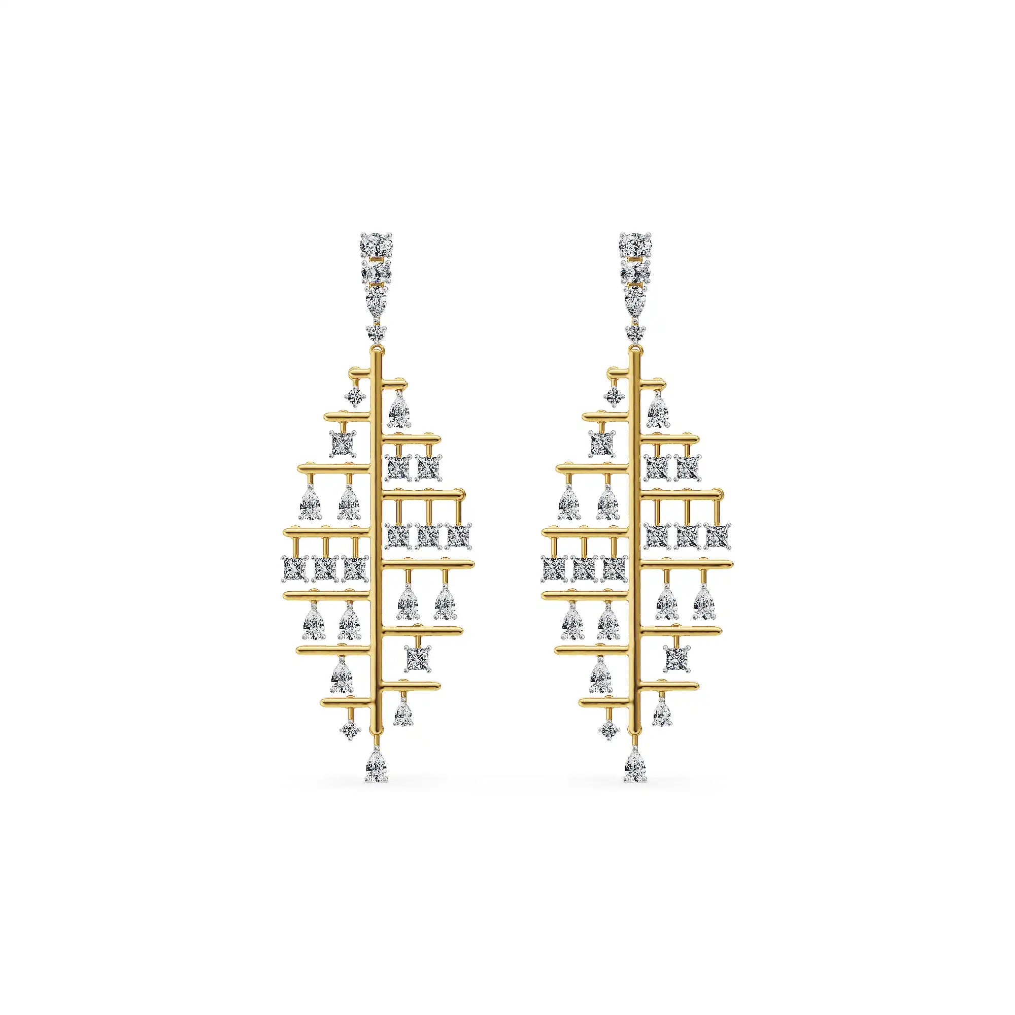 Dewdrop Leaf Lab Grown Diamond Chandelier Earrings - Front view