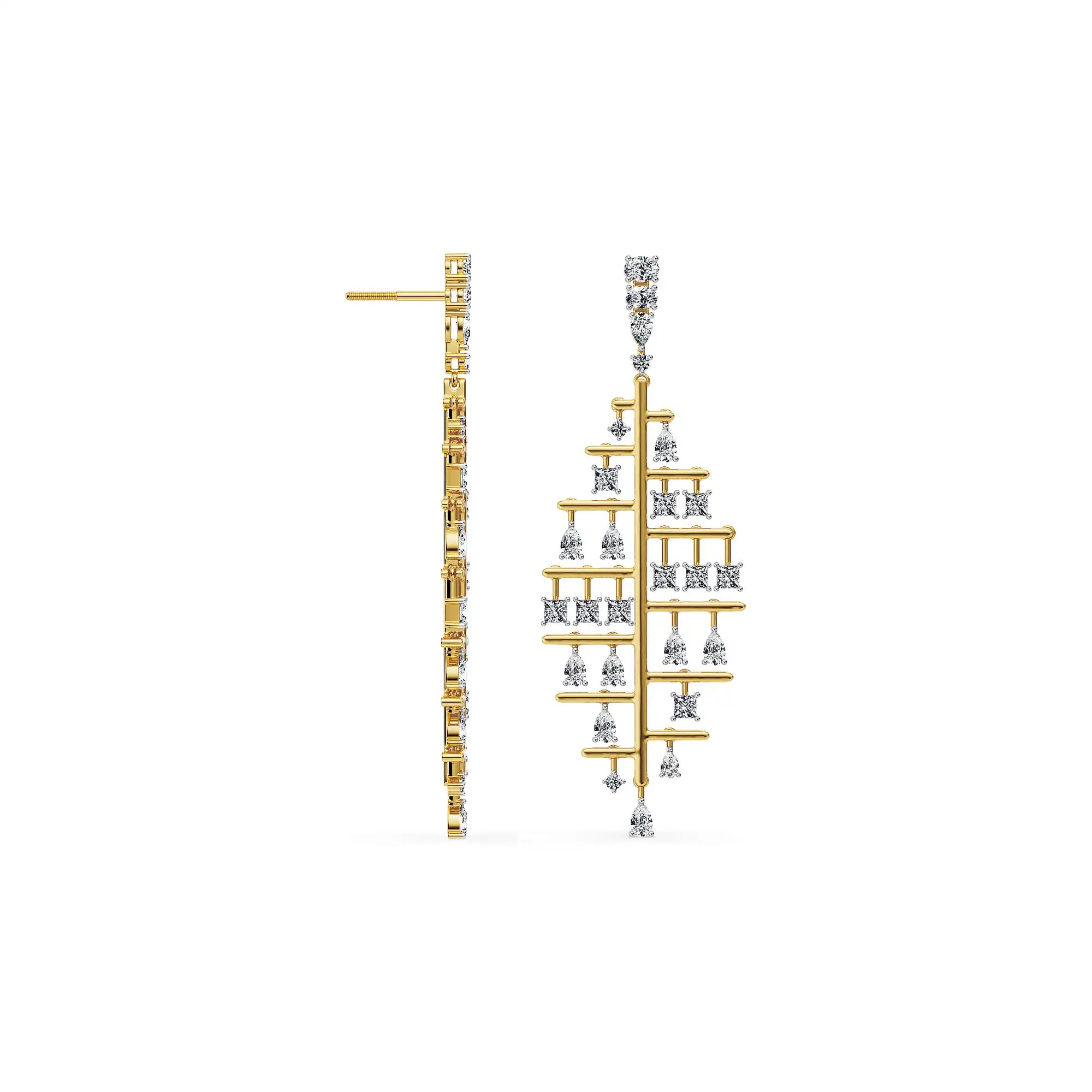 Dewdrop Leaf Lab Grown Diamond Chandelier Earrings - Perspective View