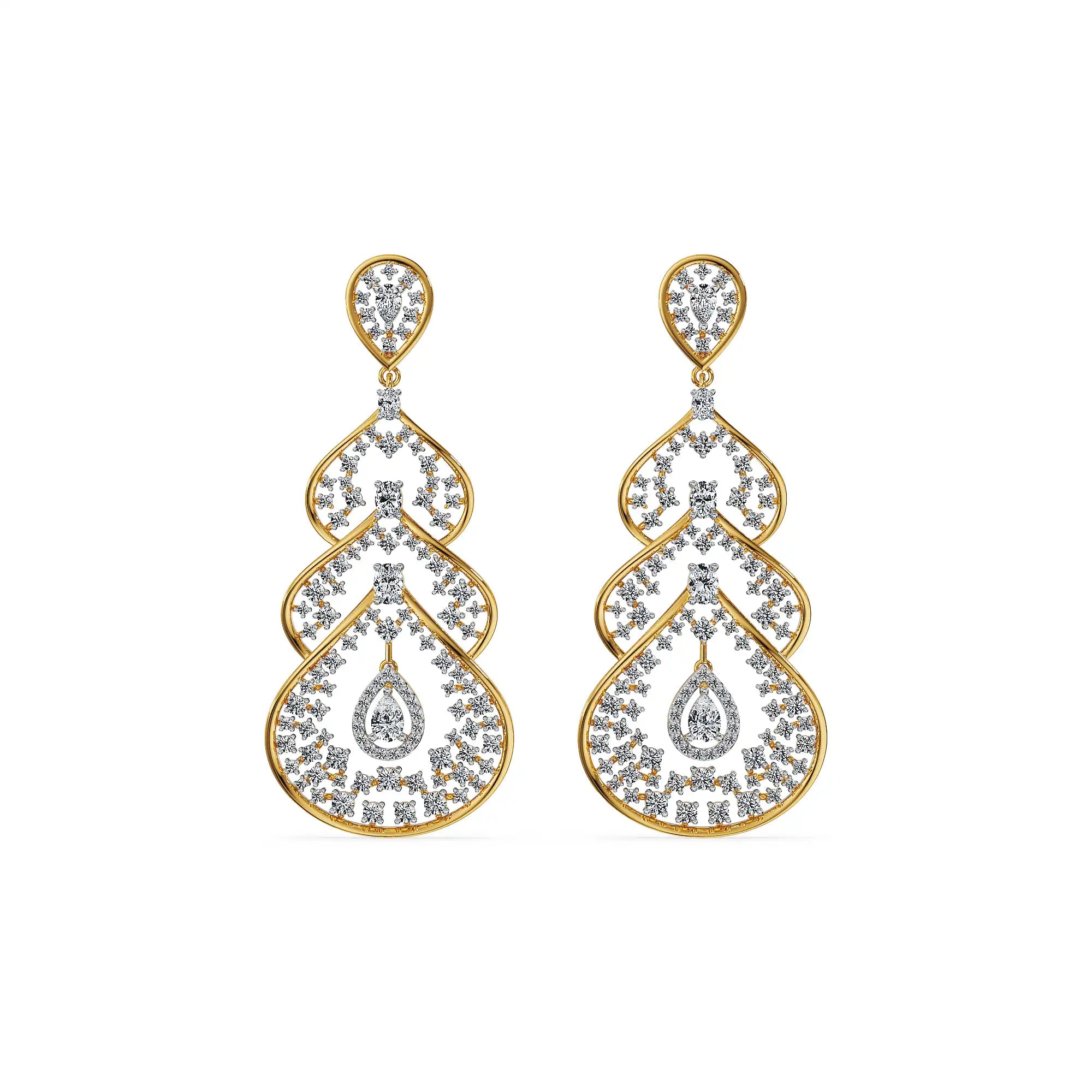 Moonlit Cascade Lab Grown Diamond Chandelier Earrings - Front view in 9KT