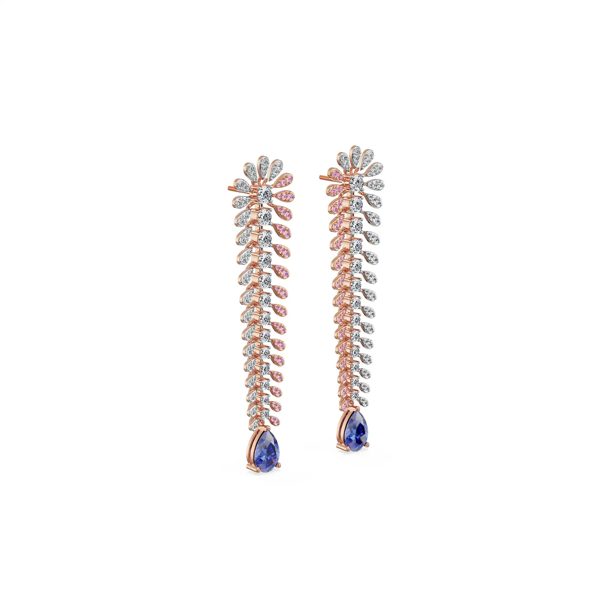 Sapphire Fern Lab Grown Diamond Chandelier Earrings_in-stock