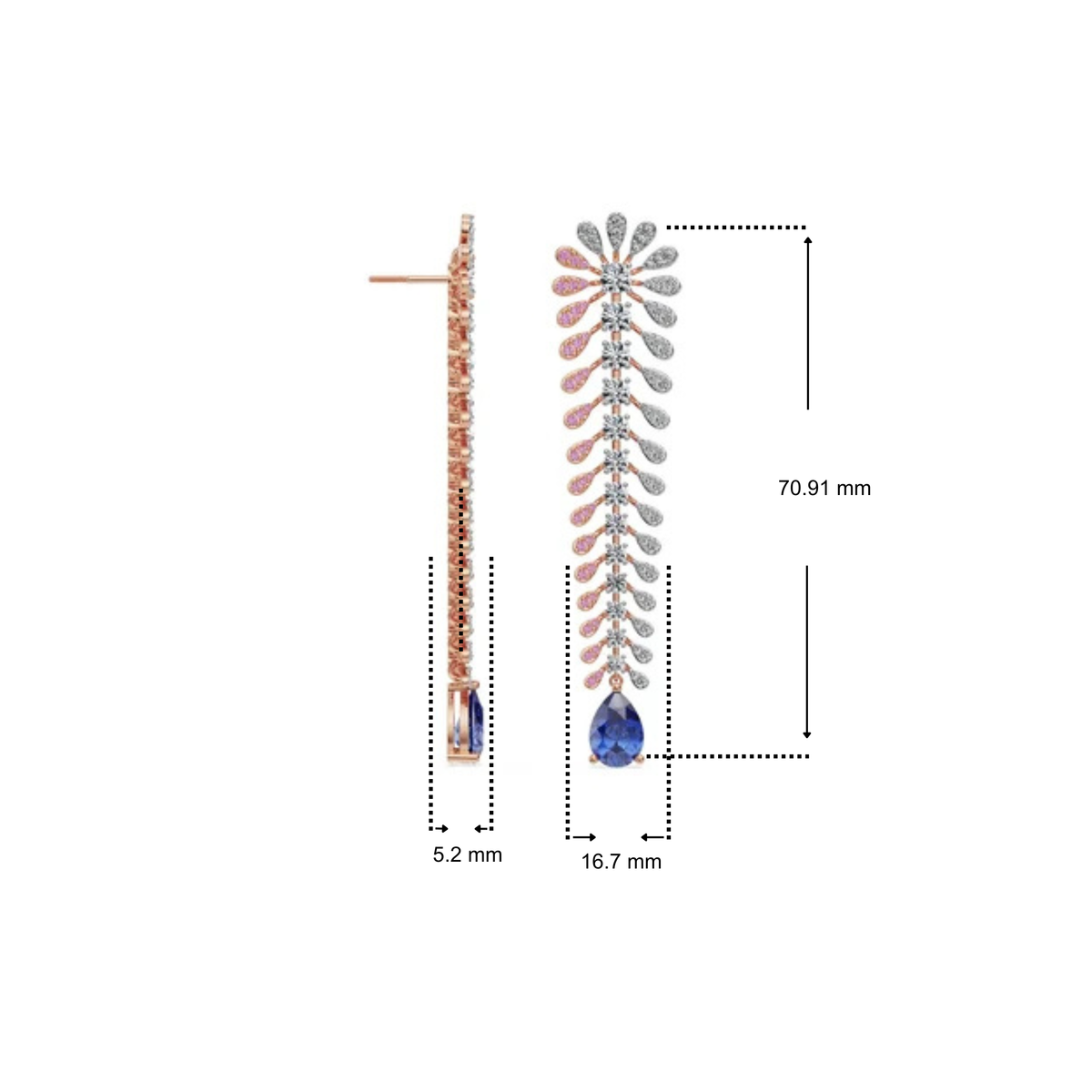 Sapphire Fern Lab Grown Diamond Chandelier Earrings