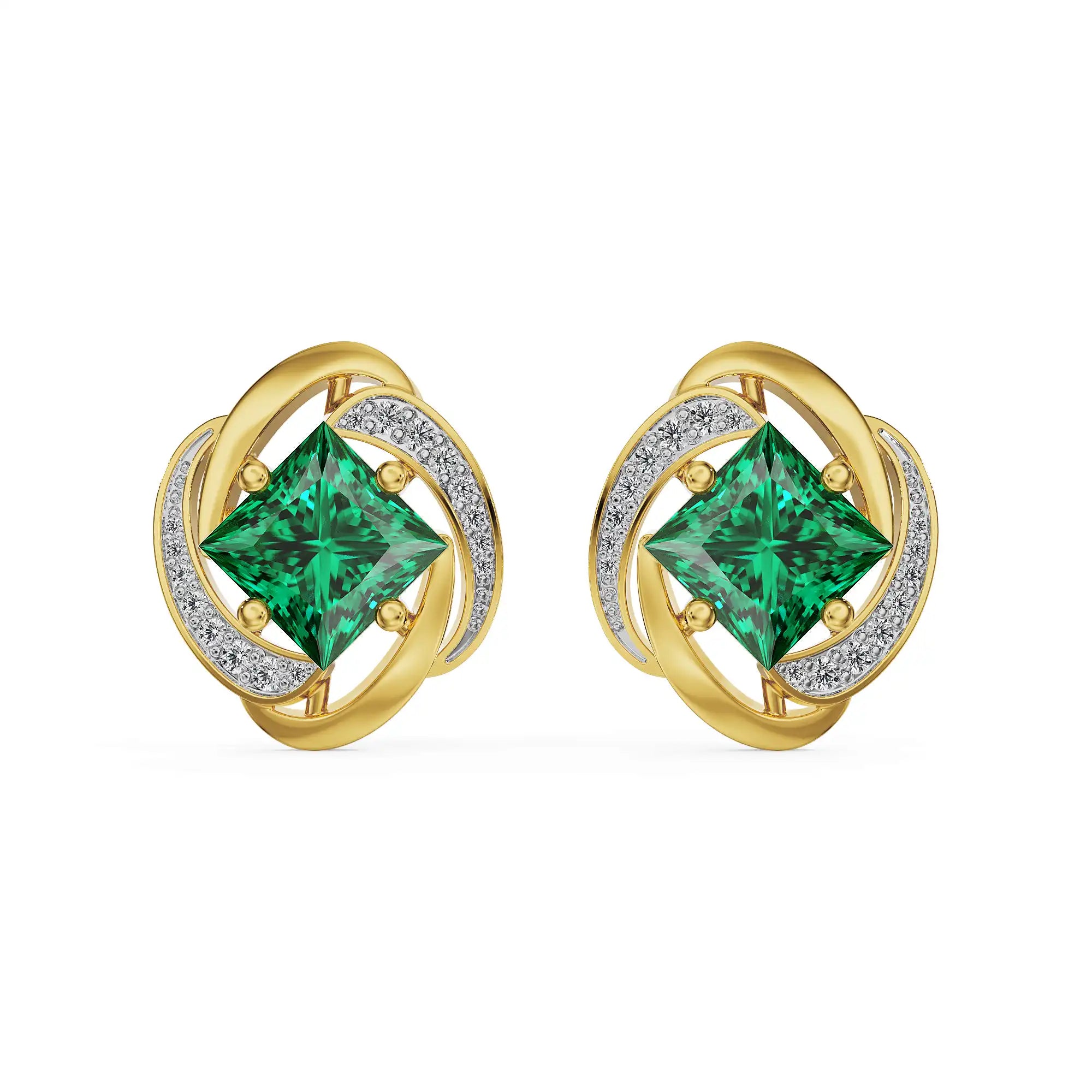 Emerald Aura Knot Lab Grown Diamond Earrings